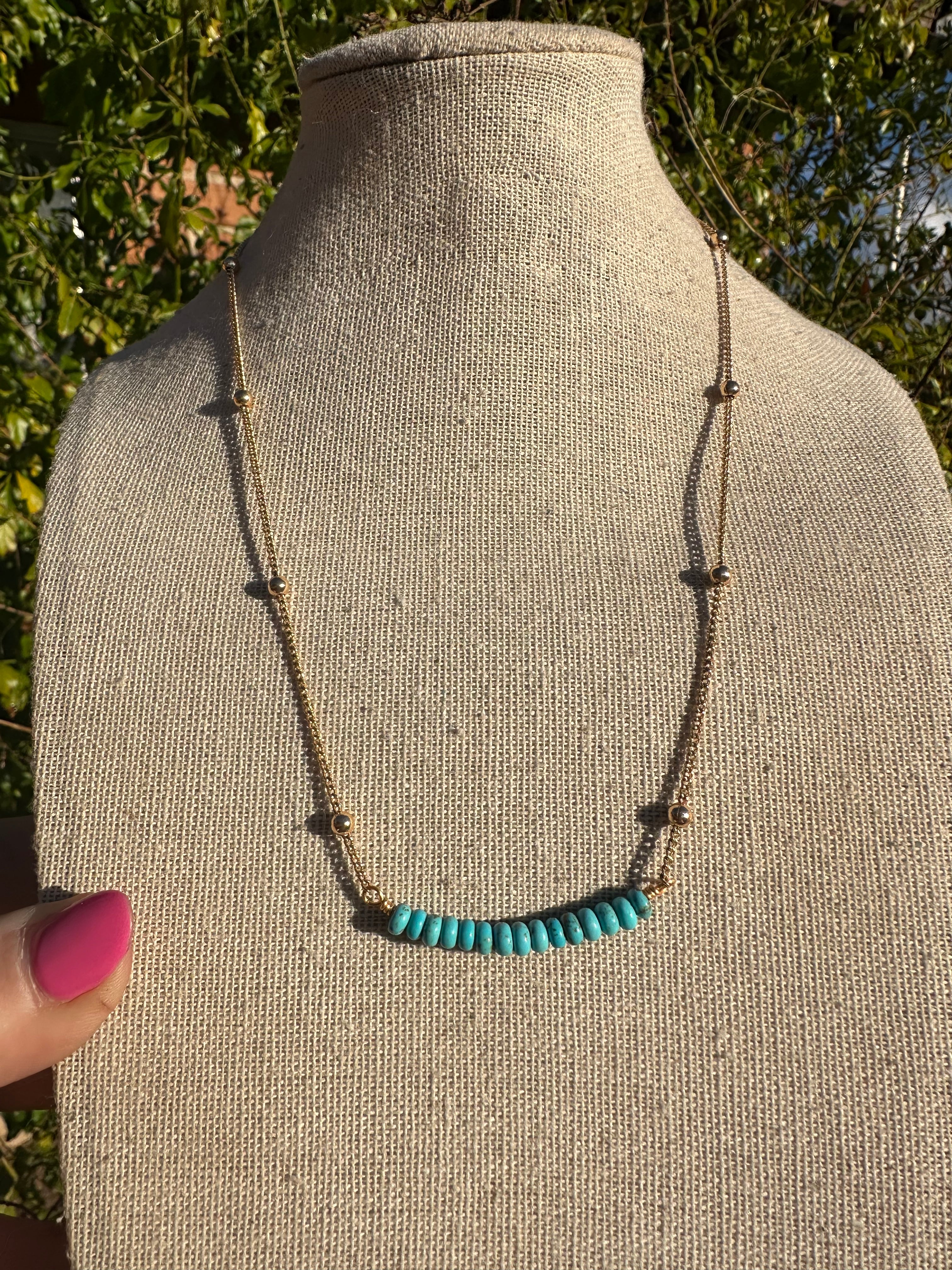 “The Golden Collection” Wild Heart Handmade Natural Turquoise Beaded 18k Gold Plated Necklace