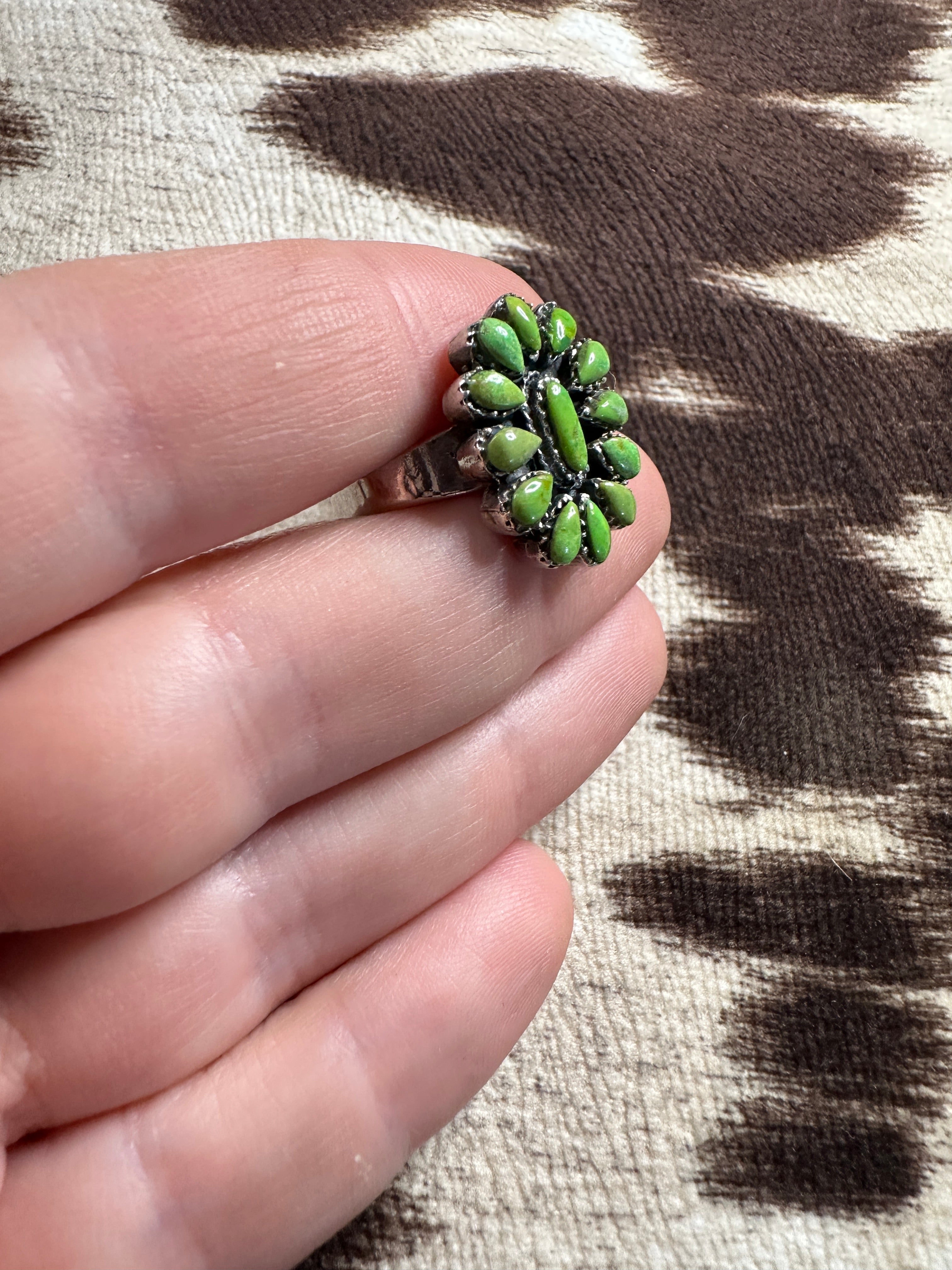 Handmade Gaspeite & Sterling Adjustable Cluster Ring