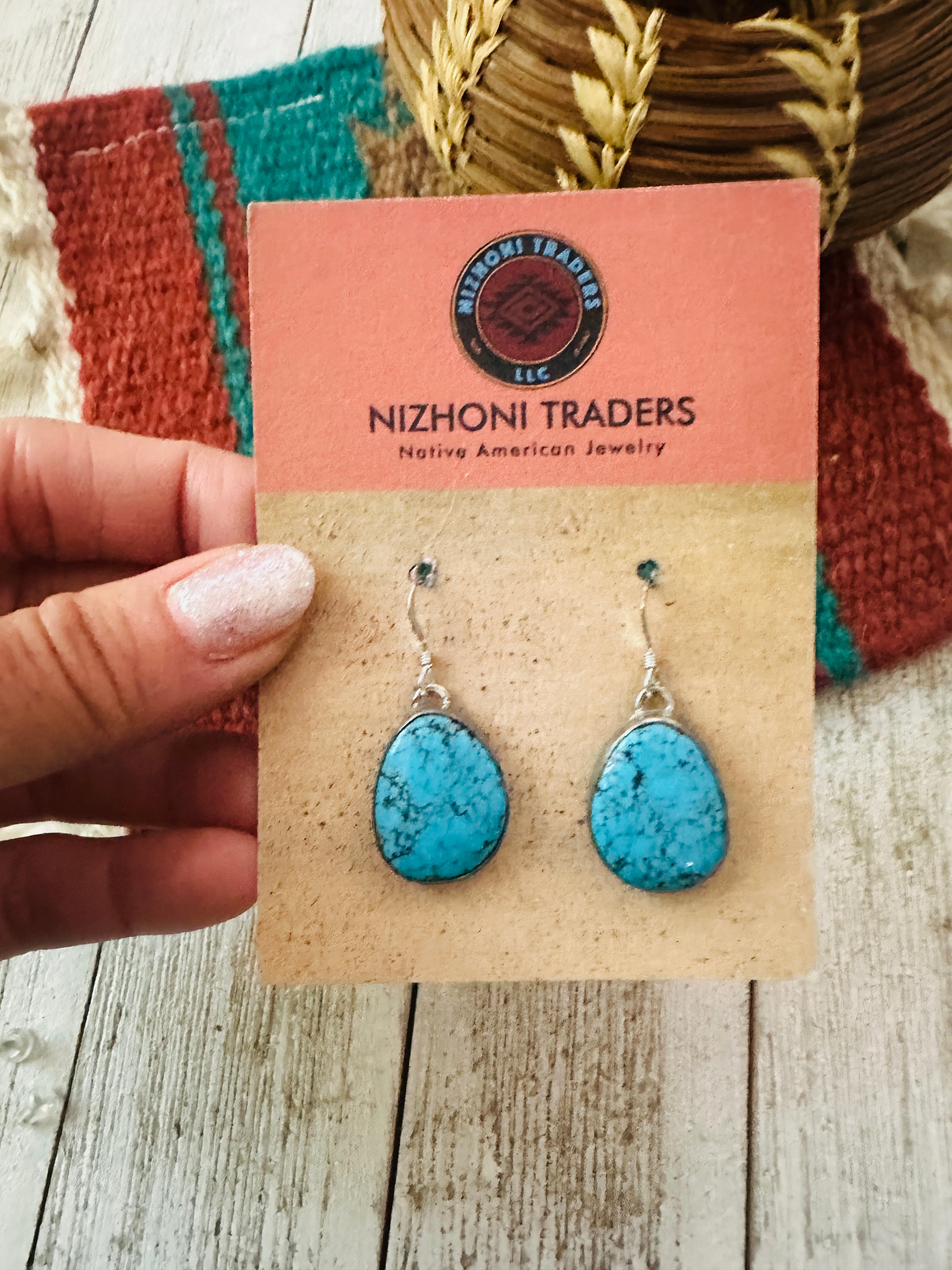 Navajo Turquoise And Sterling Silver Dangle Earrings