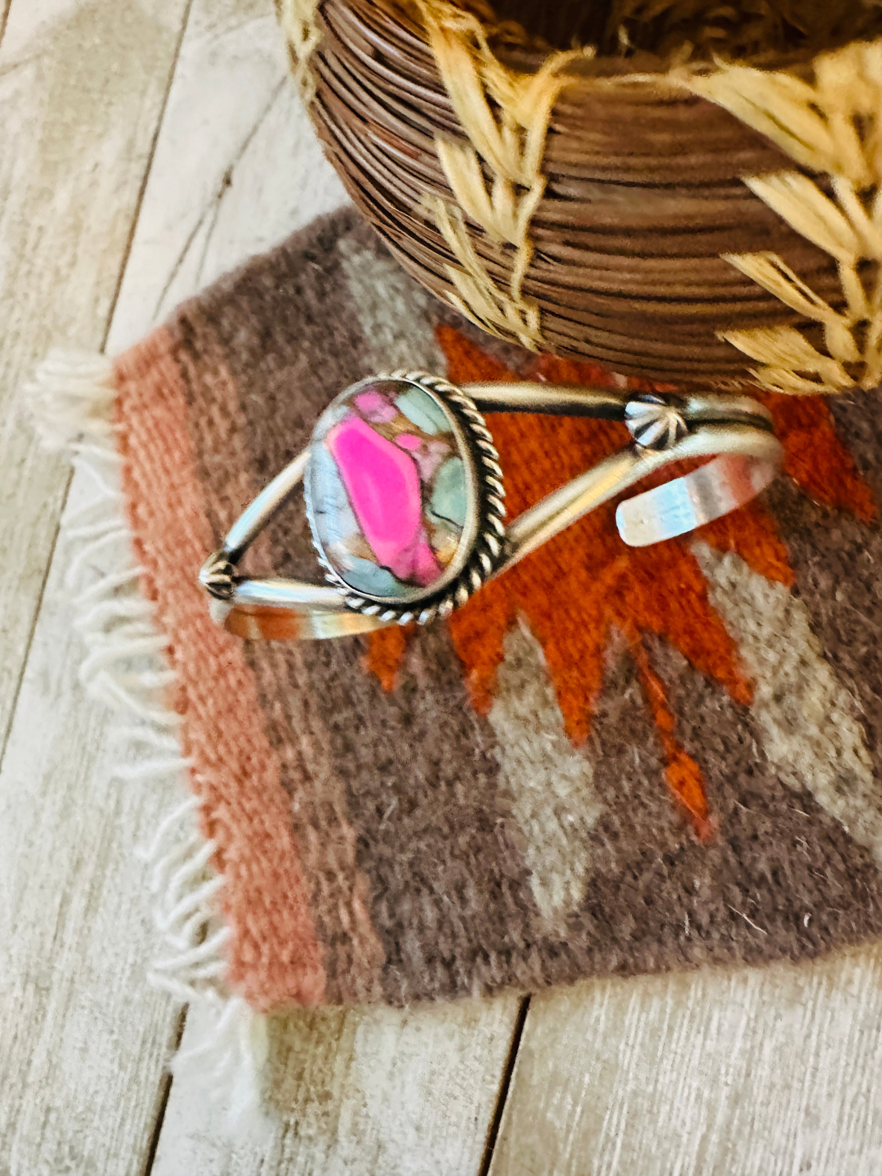 Handcrafted Cotton Candy & Sterling Silver Cuff Bracelet