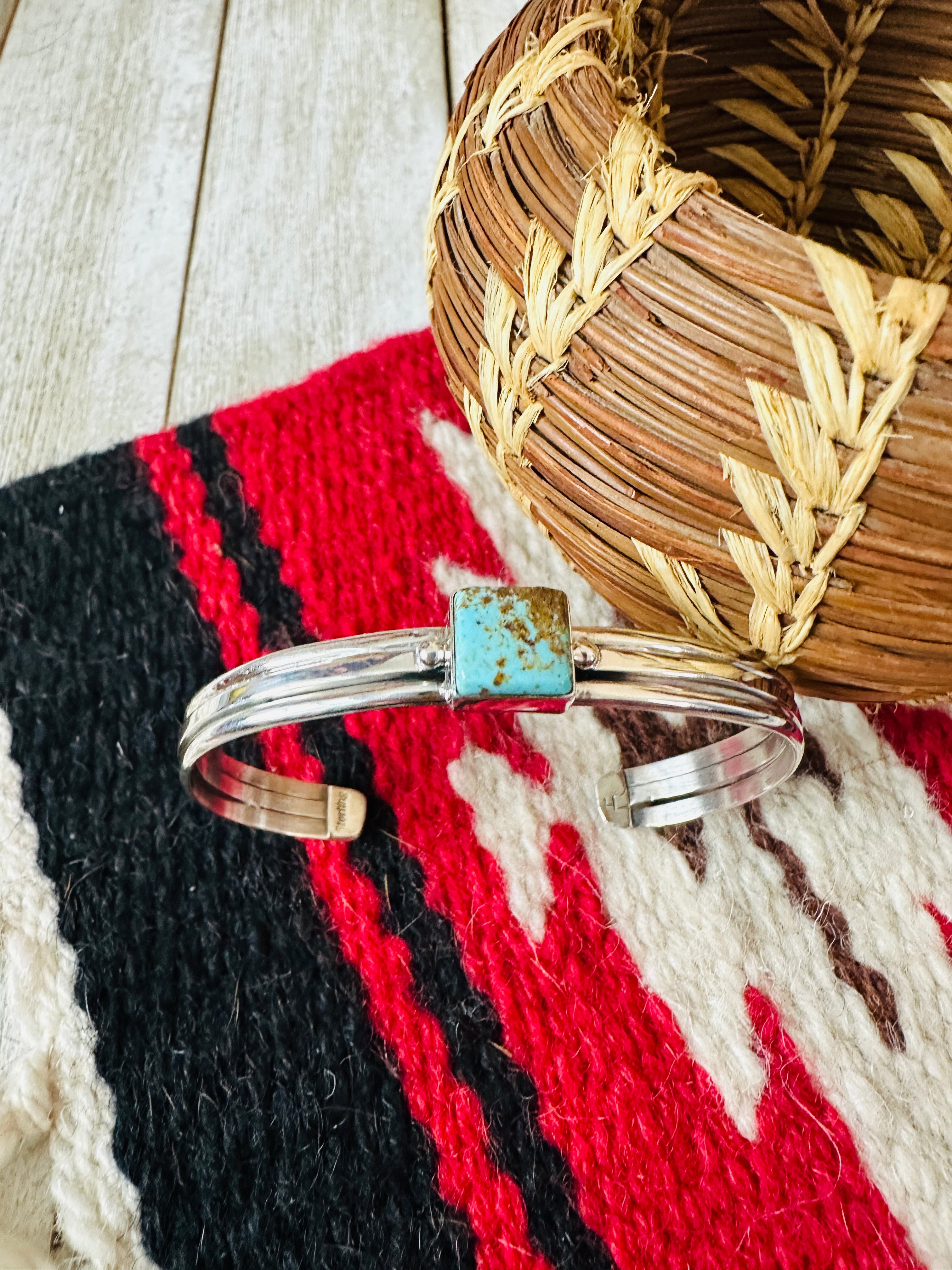 Handcrafted Sterling Silver & Turquoise Square Cuff Bracelet