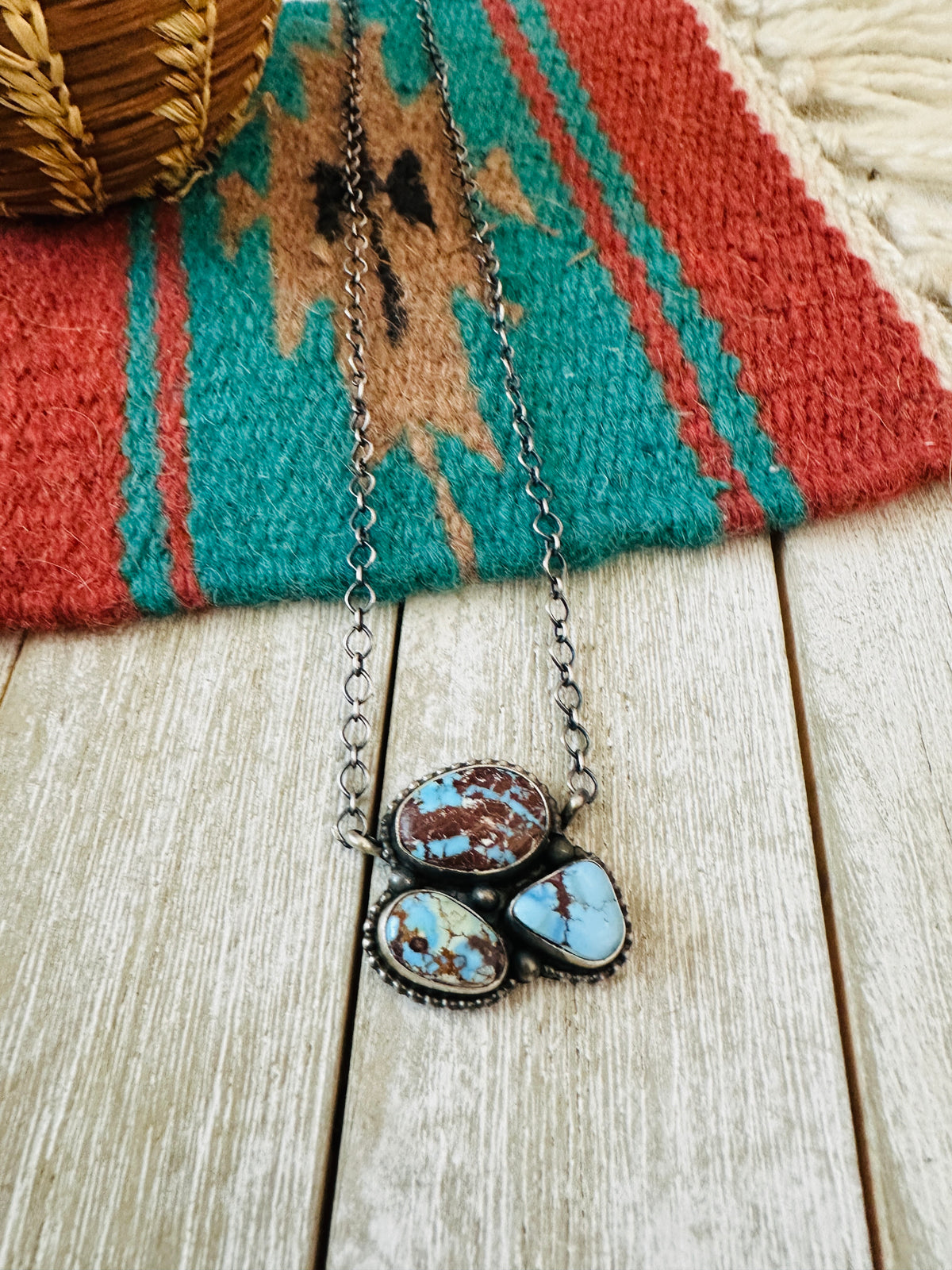 Handcrafted Sterling Silver & Golden Hills Turquoise 3 Stone Necklace