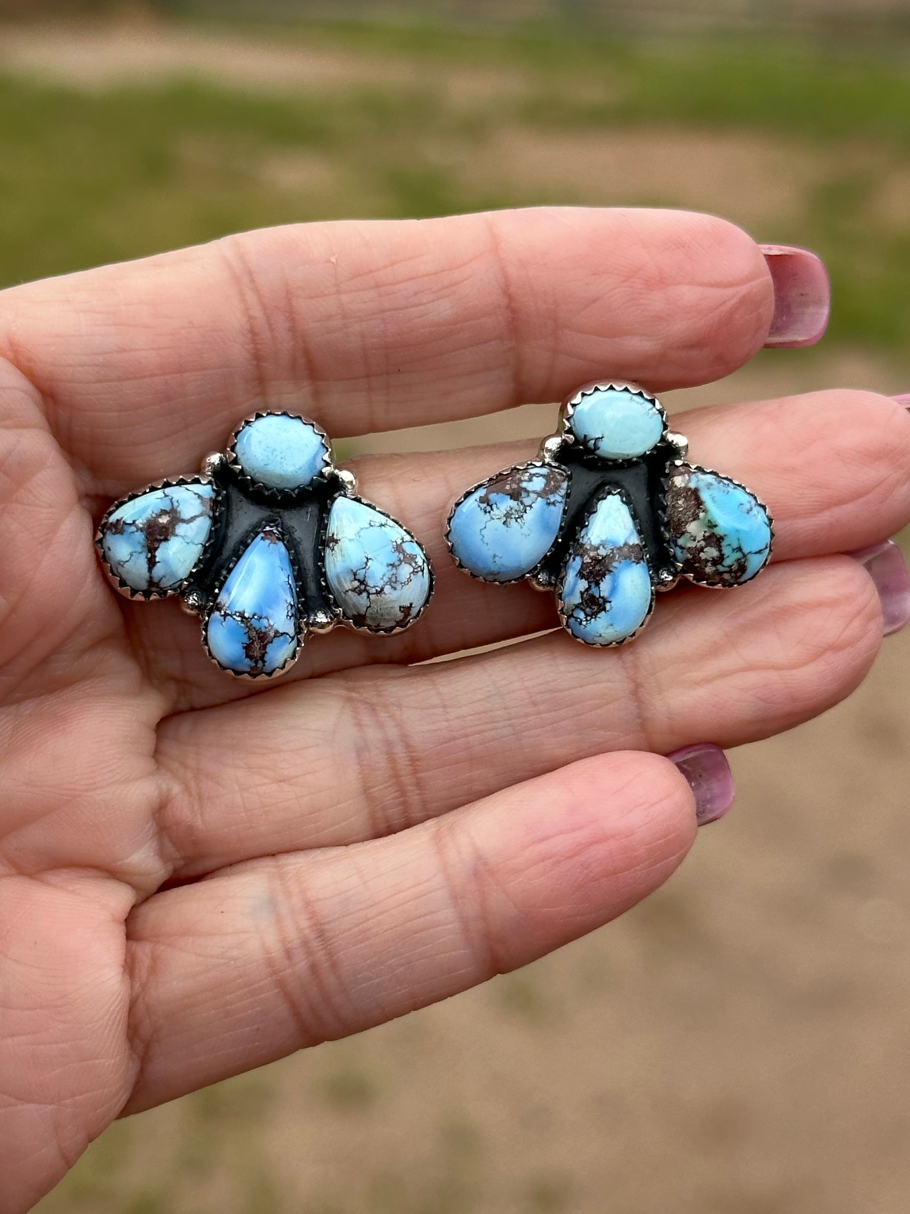 Nizhoni “The Backroads” Golden Hills Turquoise & Sterling Silver 4 Stone Earrings Handmade