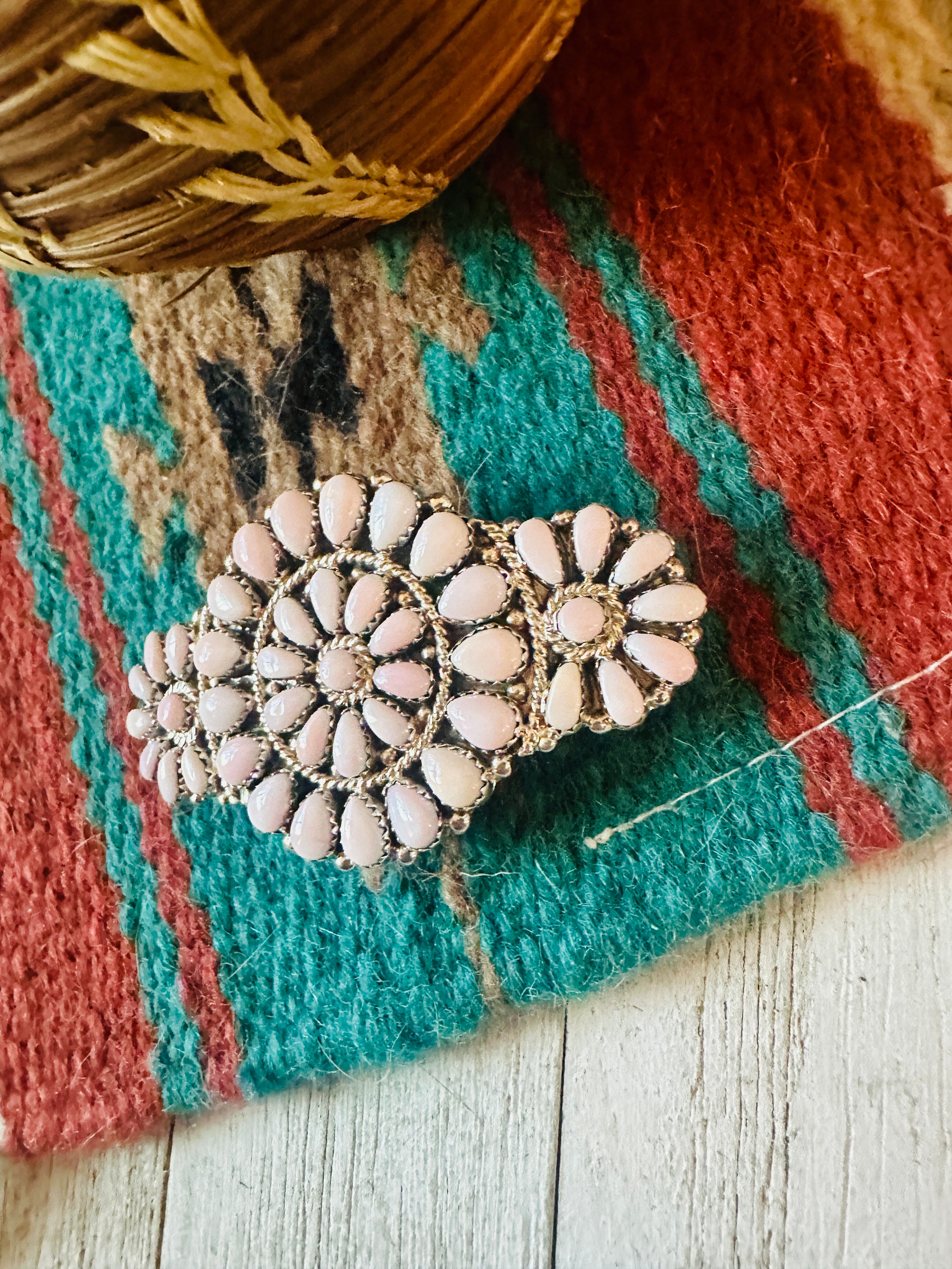 Navajo Queen Pink Conch & Sterling Silver Cluster Hair Barrette