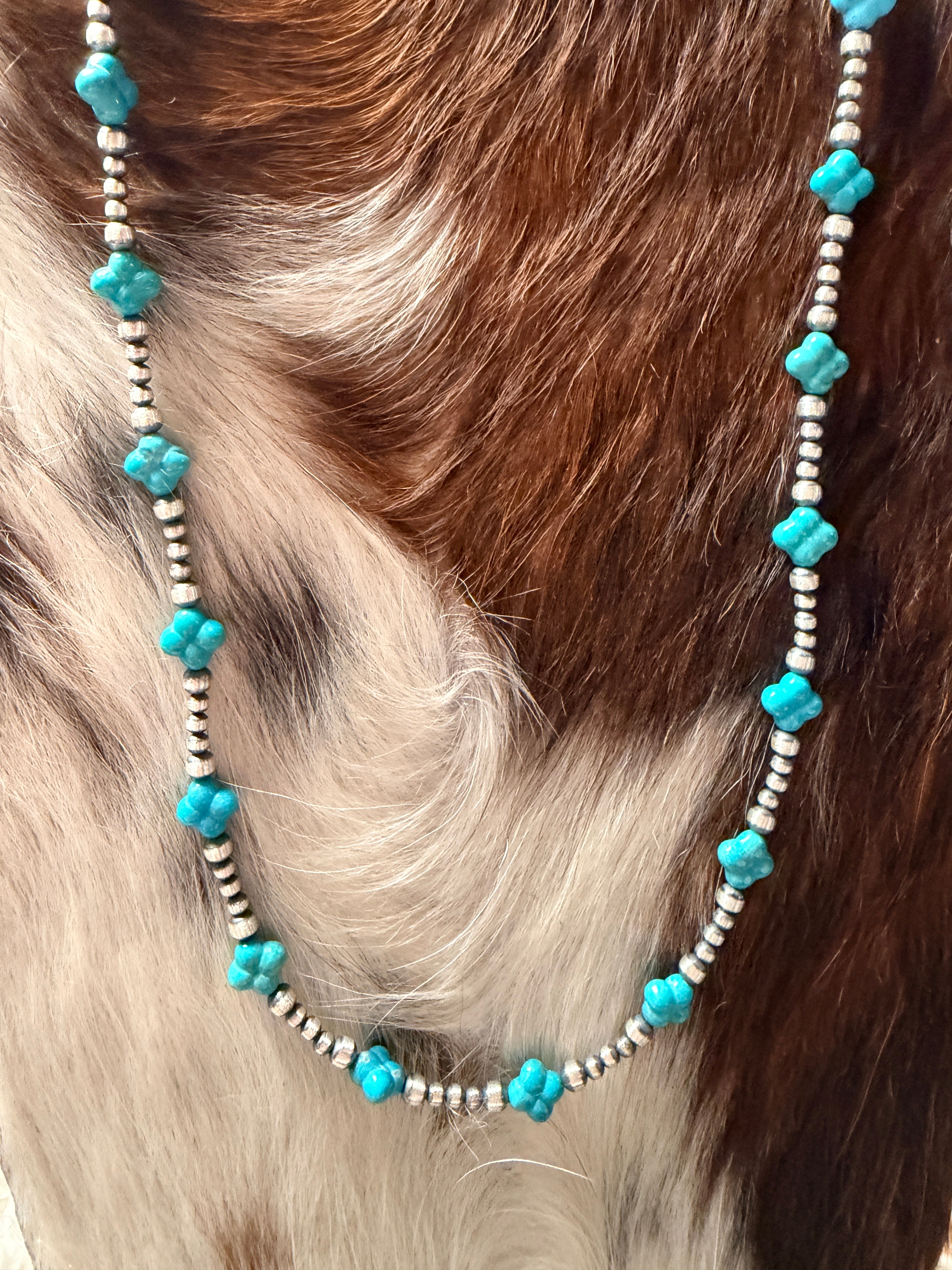 Handcrafted Turquoise & Sterling Silver Pearl 20" Beaded Necklace