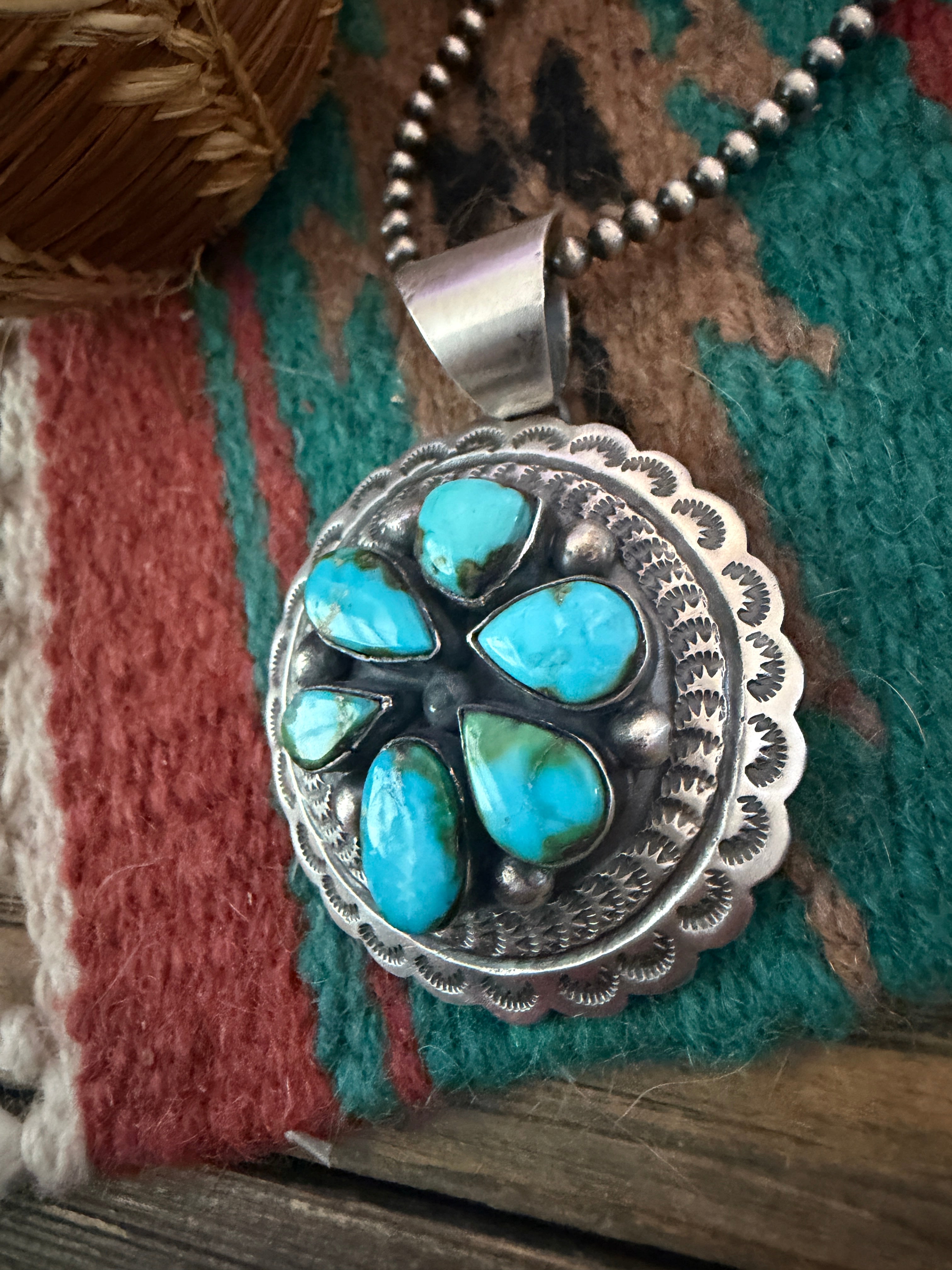 Handcrafted Sterling Silver & Sonoran Mountain Turquoise Concho Pendant by Chimney Butte