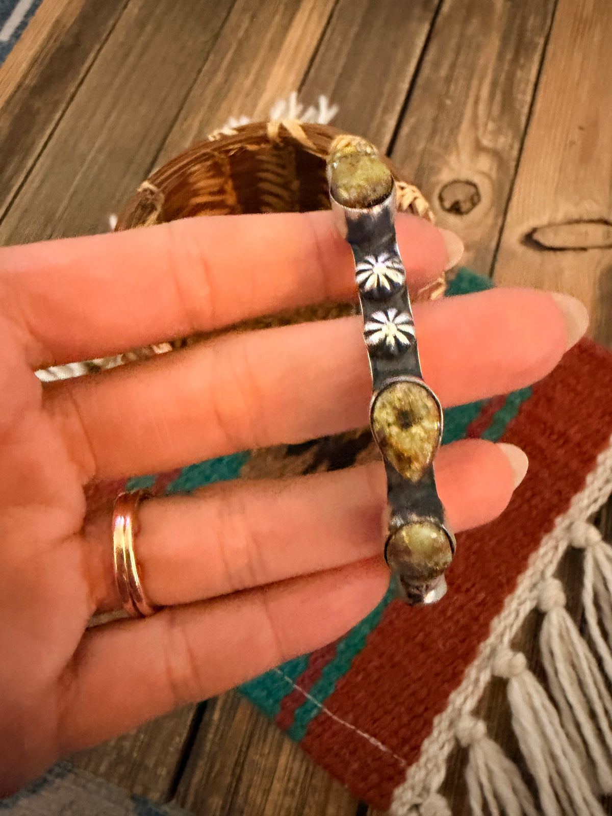 Handcrafted Palomino Turquoise & Sterling Silver Bangle Bracelet by Chimney Butte