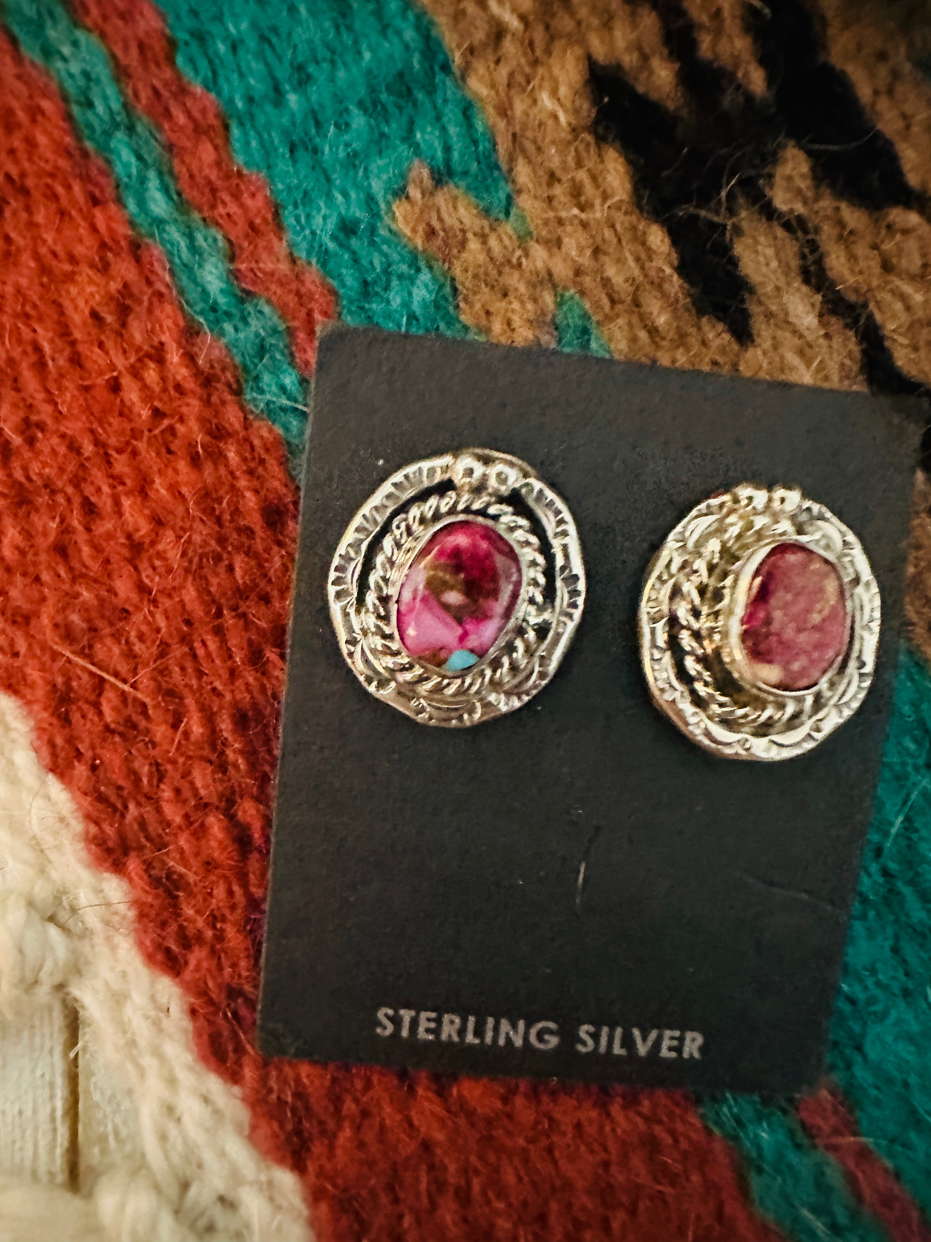 Navajo Pink Dream Mojave & Sterling Silver Post Earrings