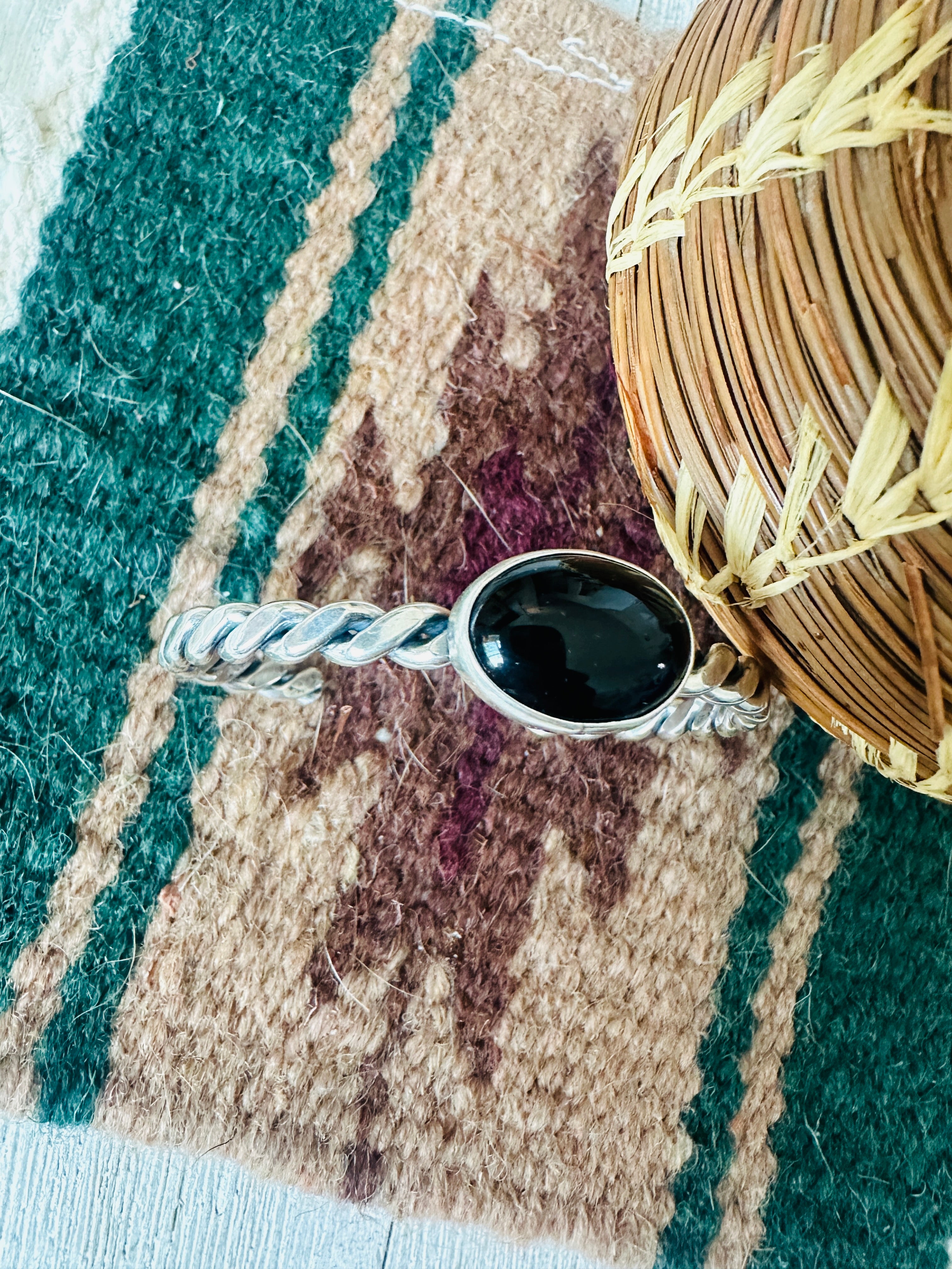 Navajo Sterling Silver & Onyx Cuff Bracelet