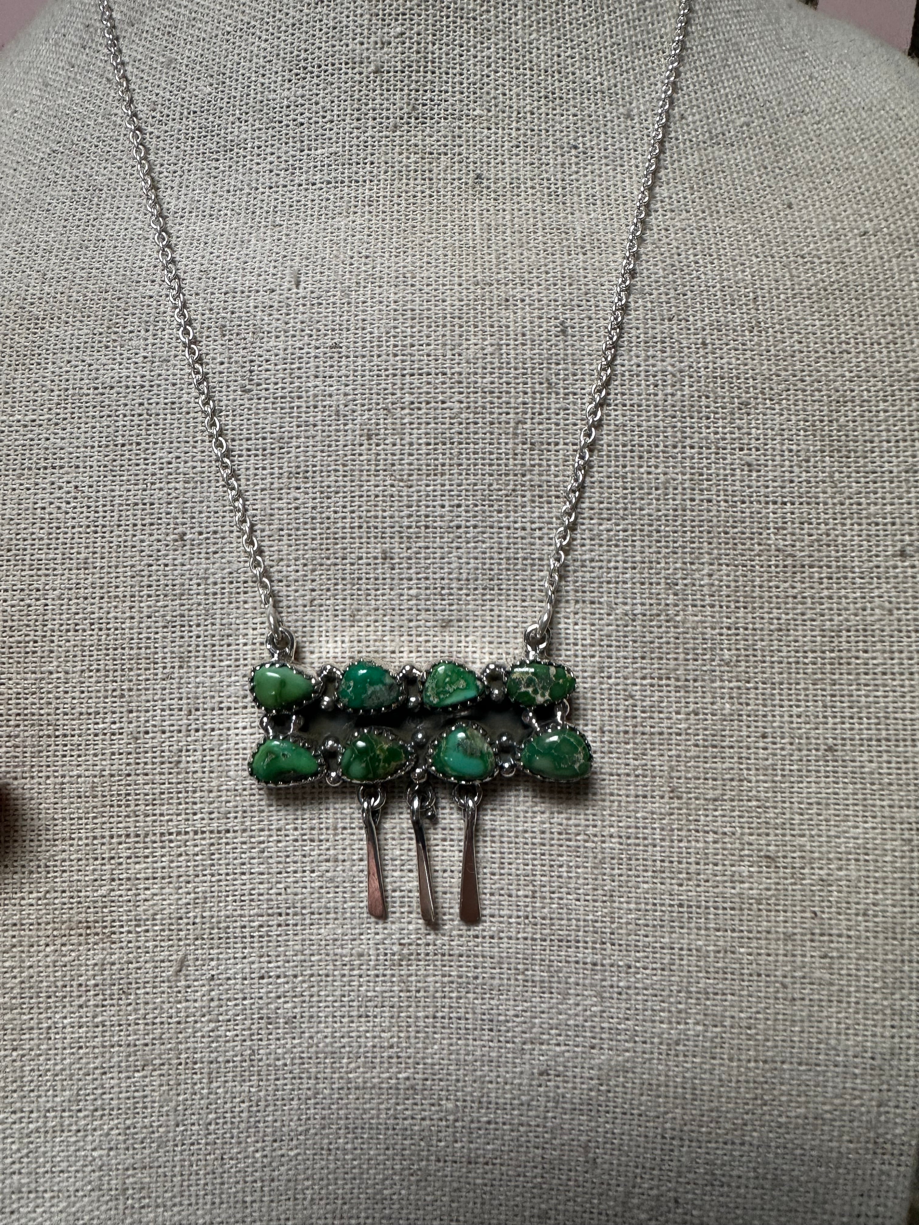 Handmade Sterling Silver & Sonoran Turquoise Bar Fringe Necklace