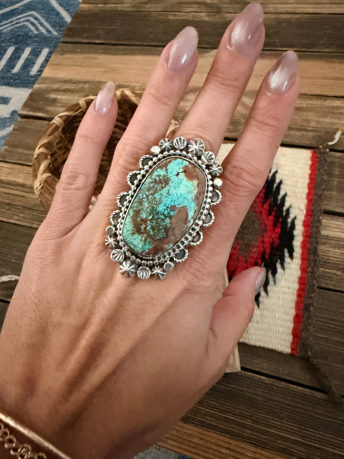 Handcrafted Royston Turquoise & Sterling Silver Ring 9 by Rosella Paxson