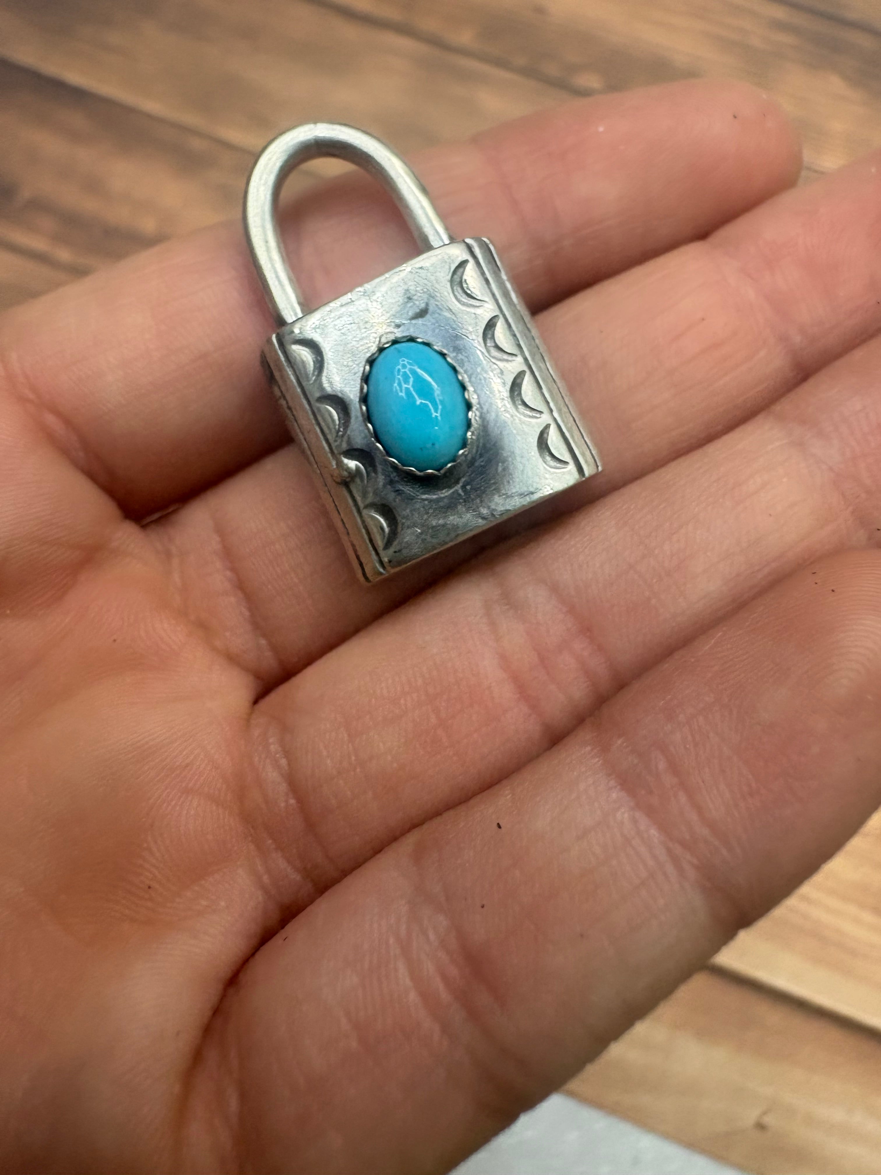 Sterling Silver Padlock Pendant with Turquoise