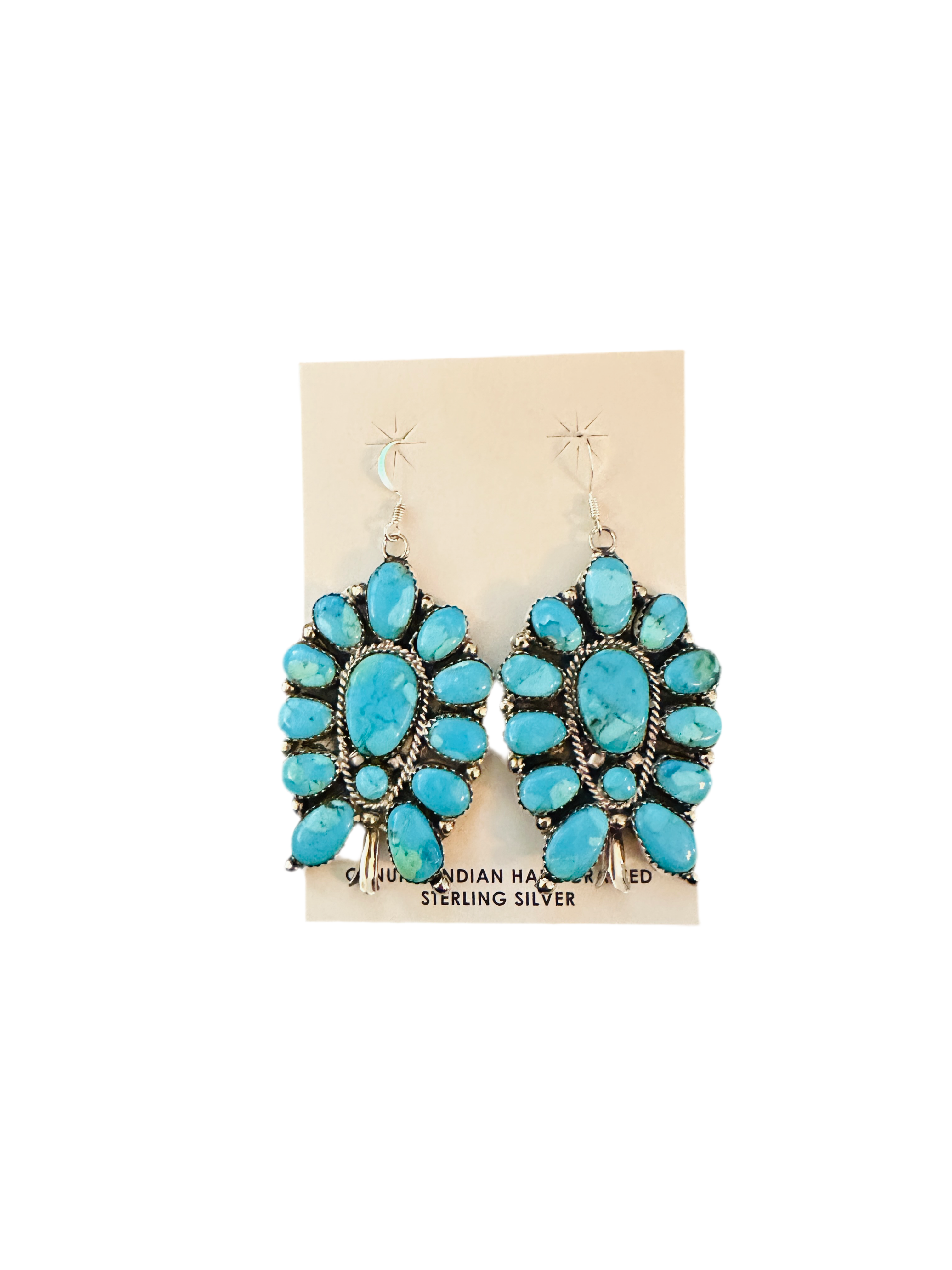 Handcrafted Sterling Silver & Turquoise Cluster Blossom Dangle Earrings