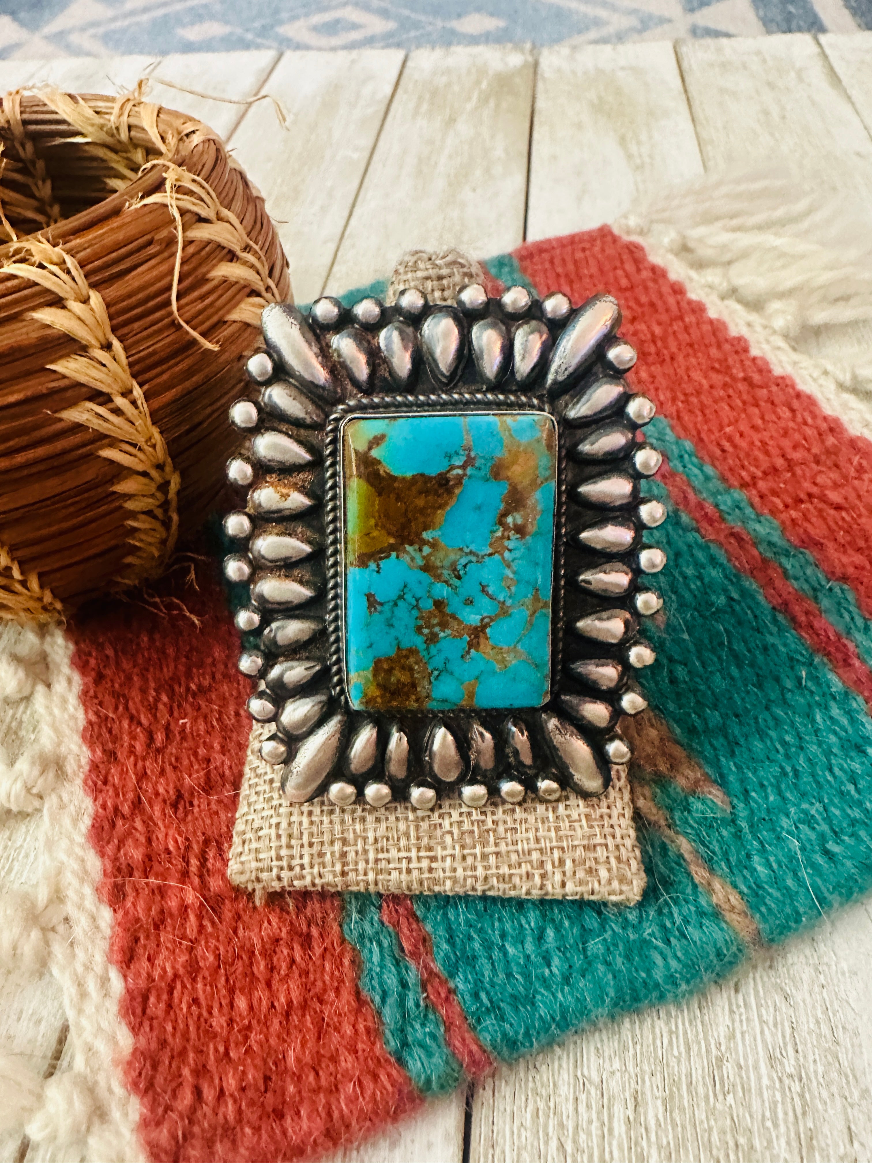 Handcrafted Turquoise & Sterling Silver Adjustable Ring by Marcus Chavez
