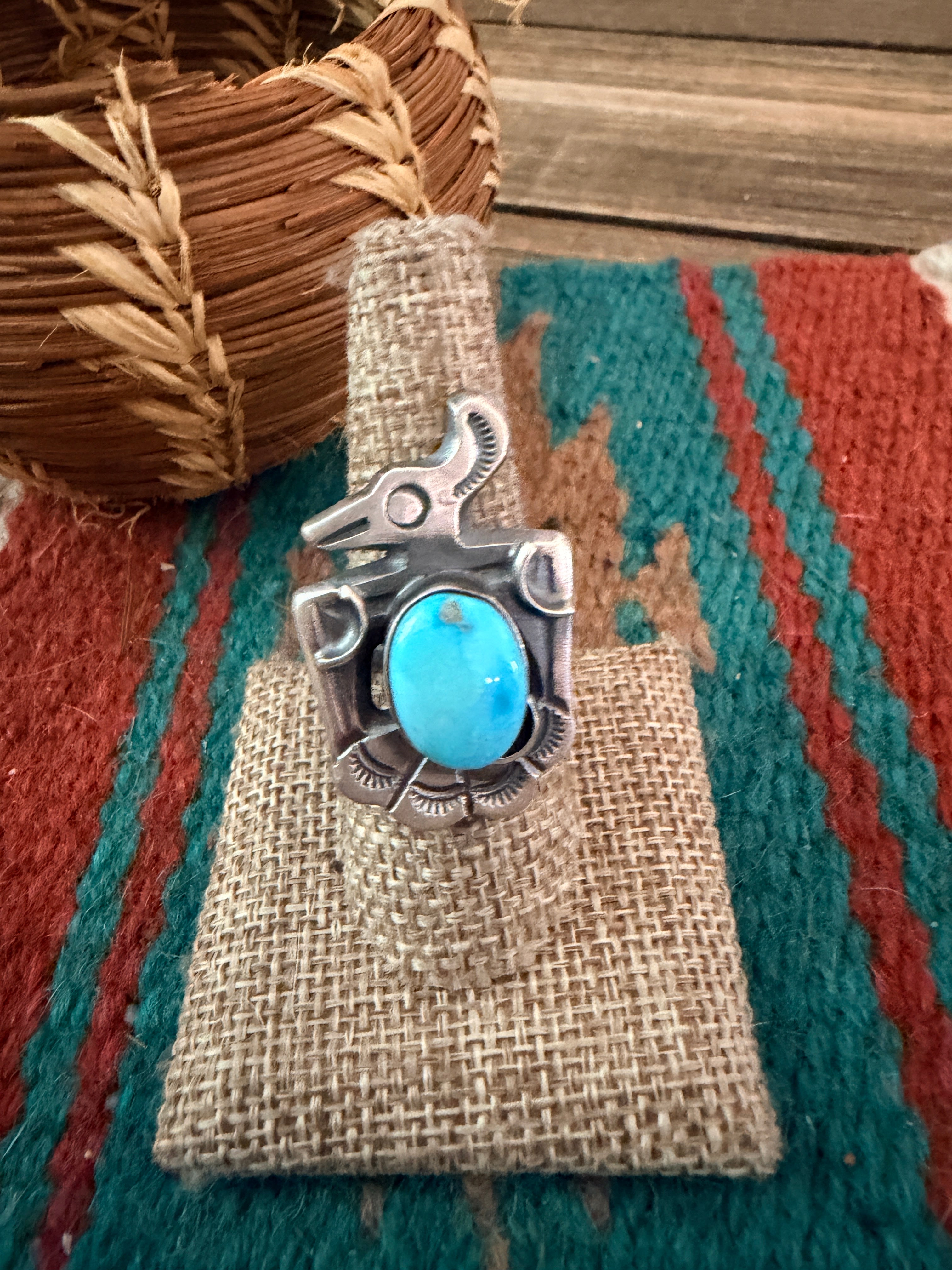 Handcrafted Turquoise and Sterling Silver Thunderbird Ring size 7.75 by Chimney Butte