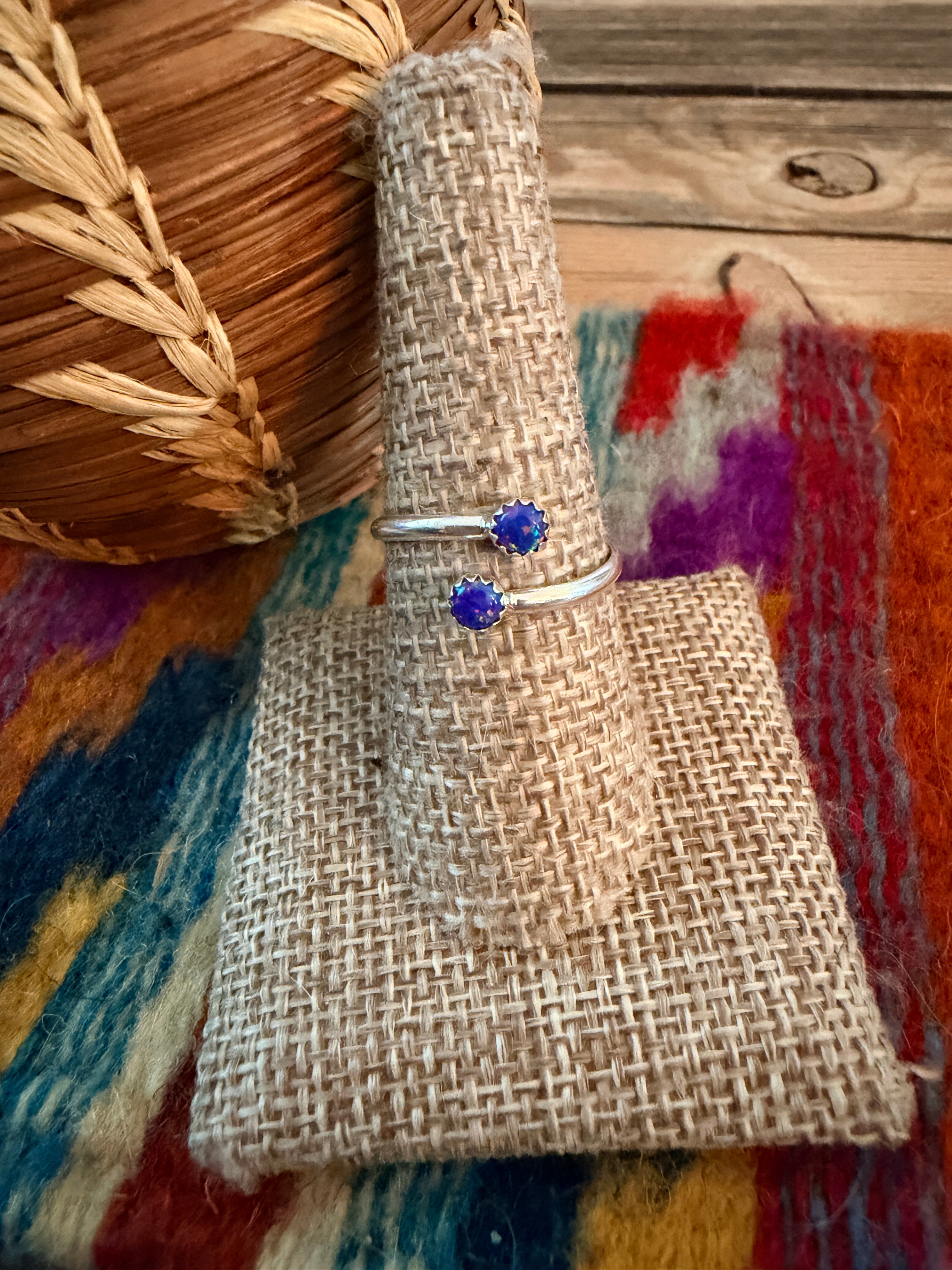 Handcrafted Dark Blue Opal & Sterling Silver Adjustable Ring