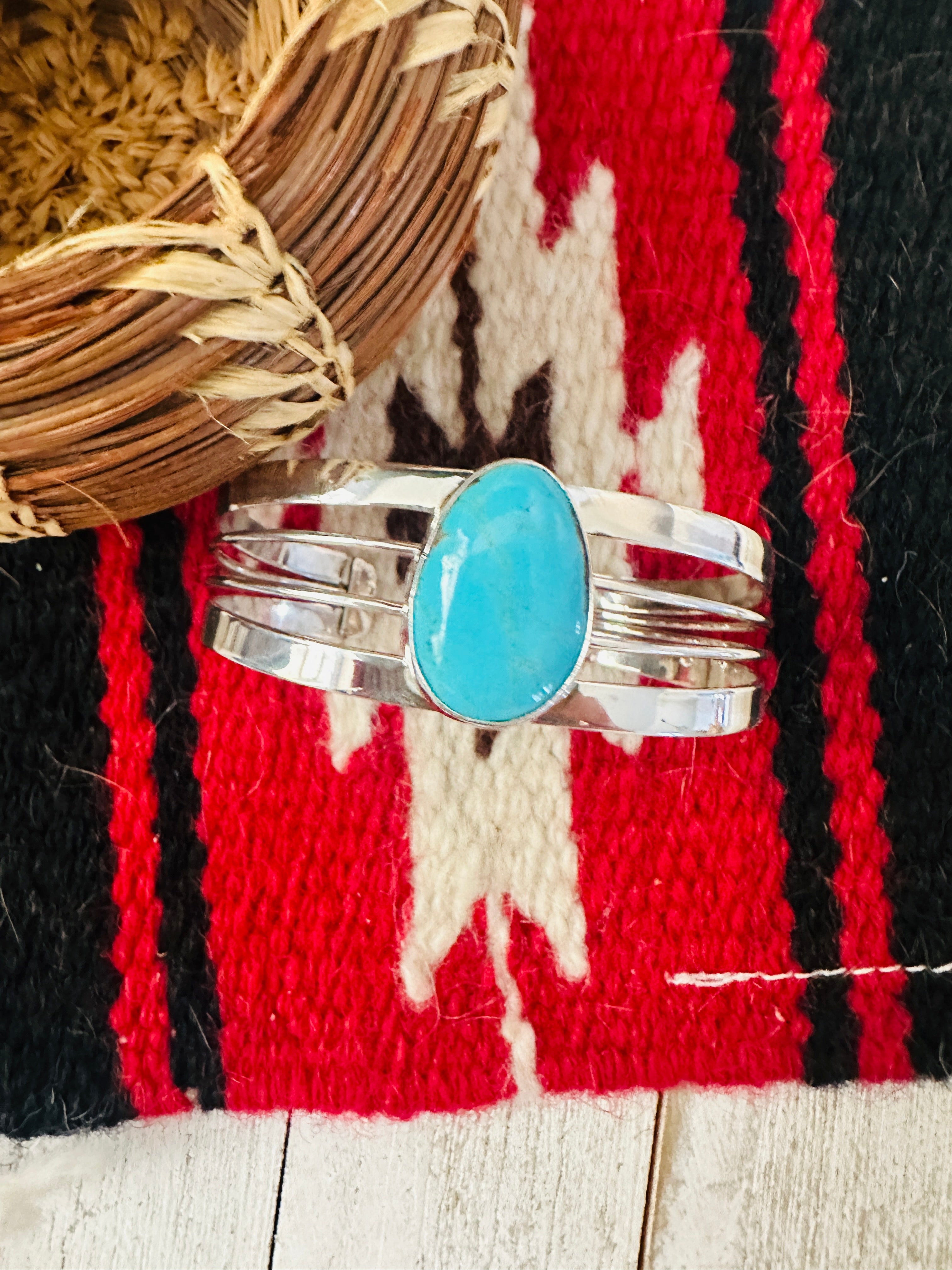 Navajo Kingman Turquoise & Sterling Silver Cuff Bracelet