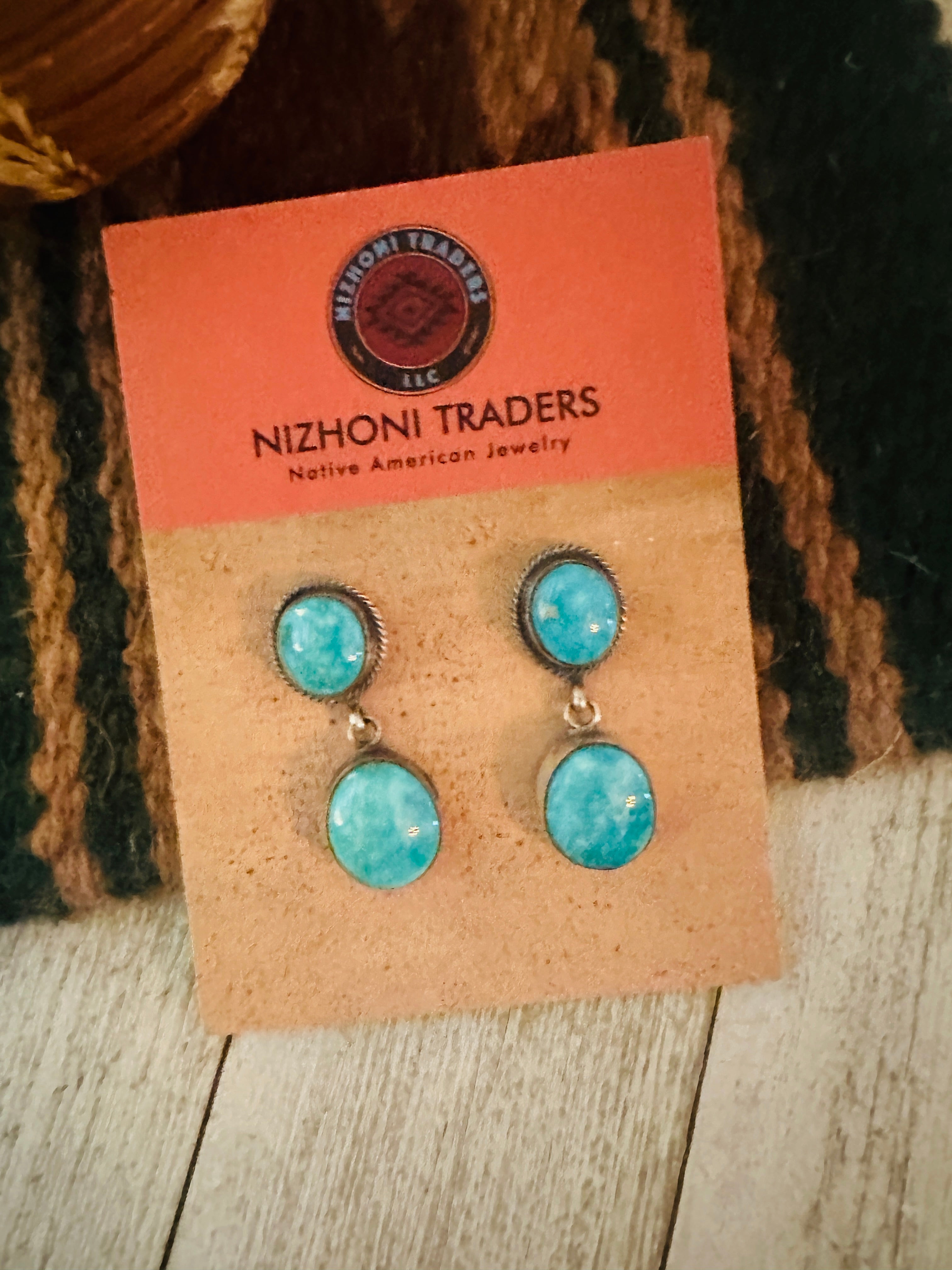 Navajo Turquoise and Sterling Silver Dangle Earrings