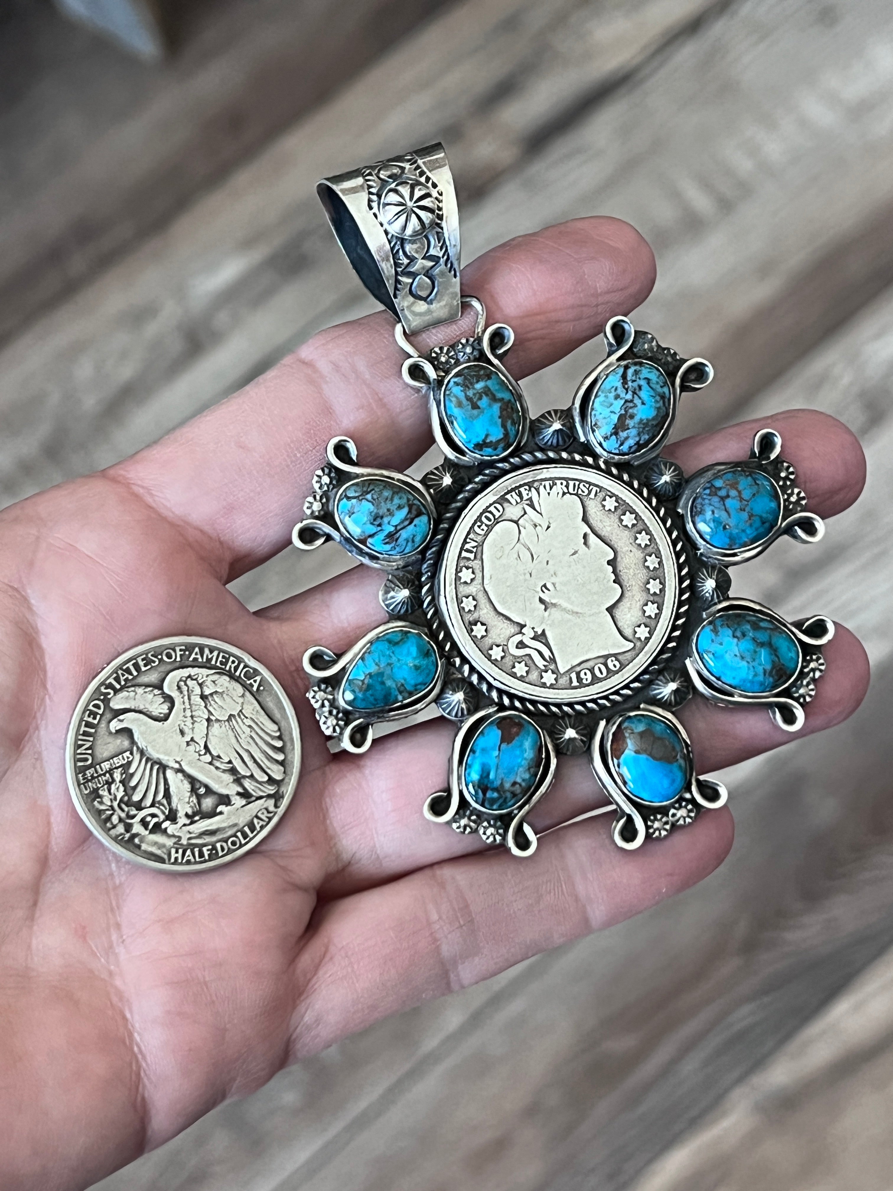 Rosella Paxson Sterling Silver and Egyptian Turquoise Coin Cluster Pendant