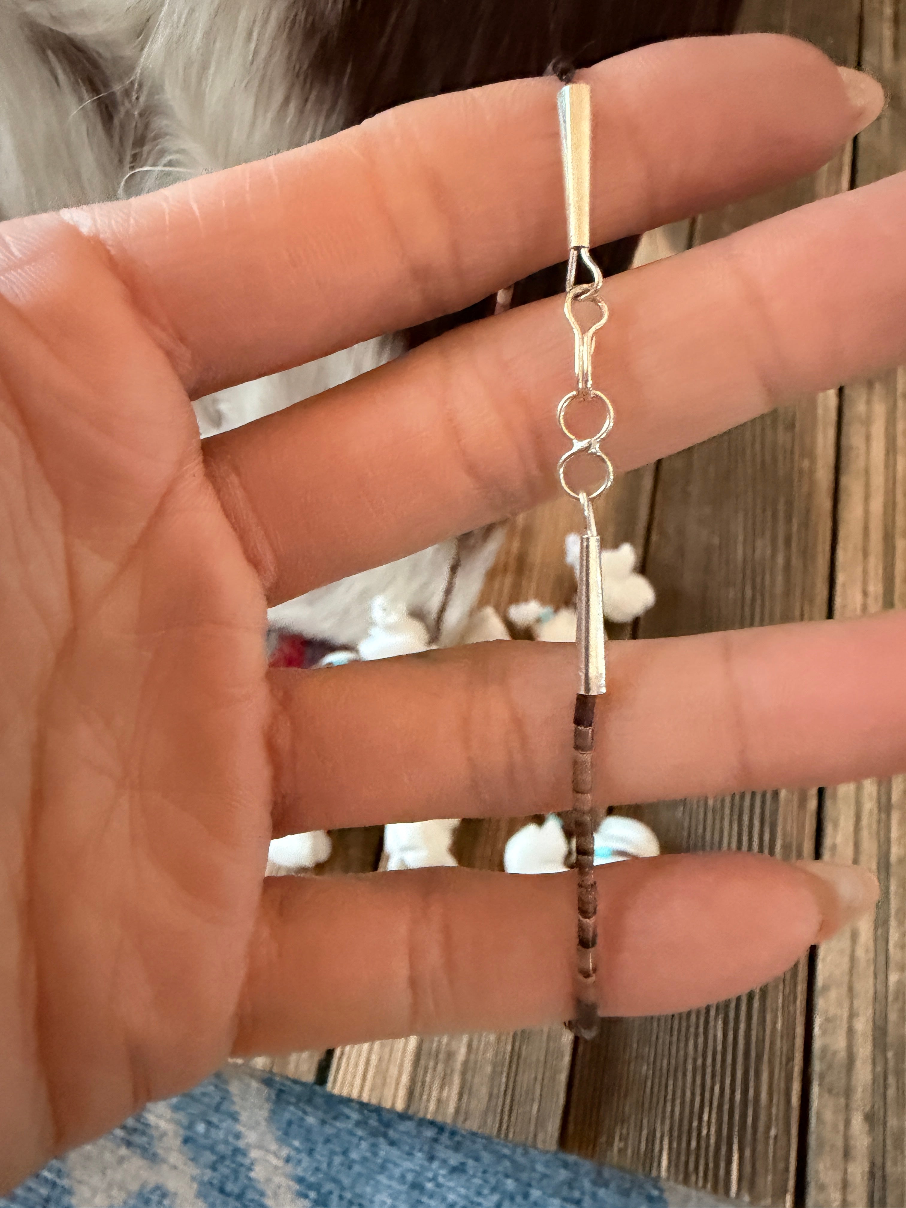 Handcrafted Sterling Silver & Beaded Fetish Bear Necklace 28" by Larry Cisco