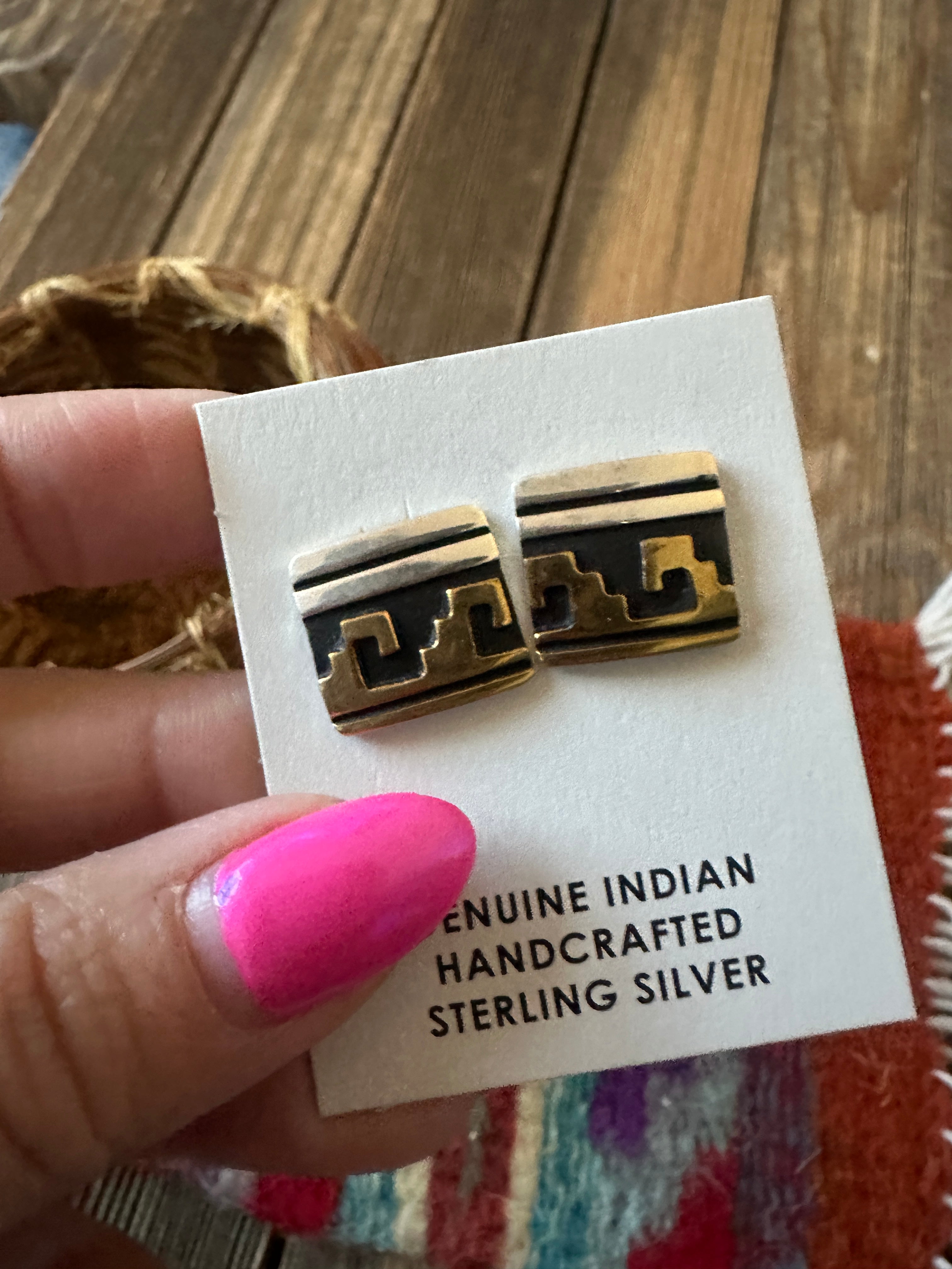 Hand Stamped Sterling Silver and Copper Post Earrings by T & R Singer