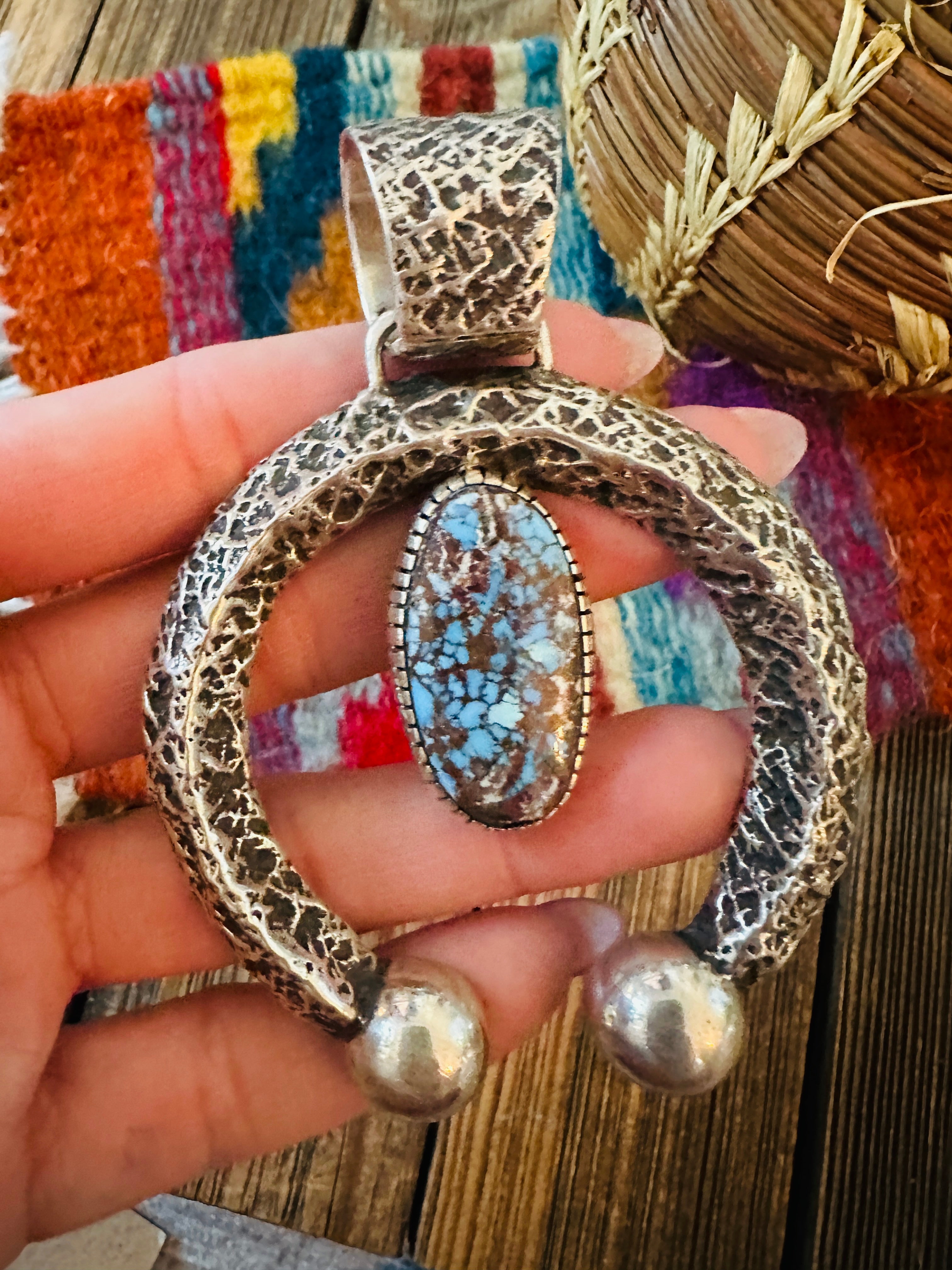 Handcrafted Sterling Silver & Golden Hills Turquoise Naja Pendant by Wyatt Lee