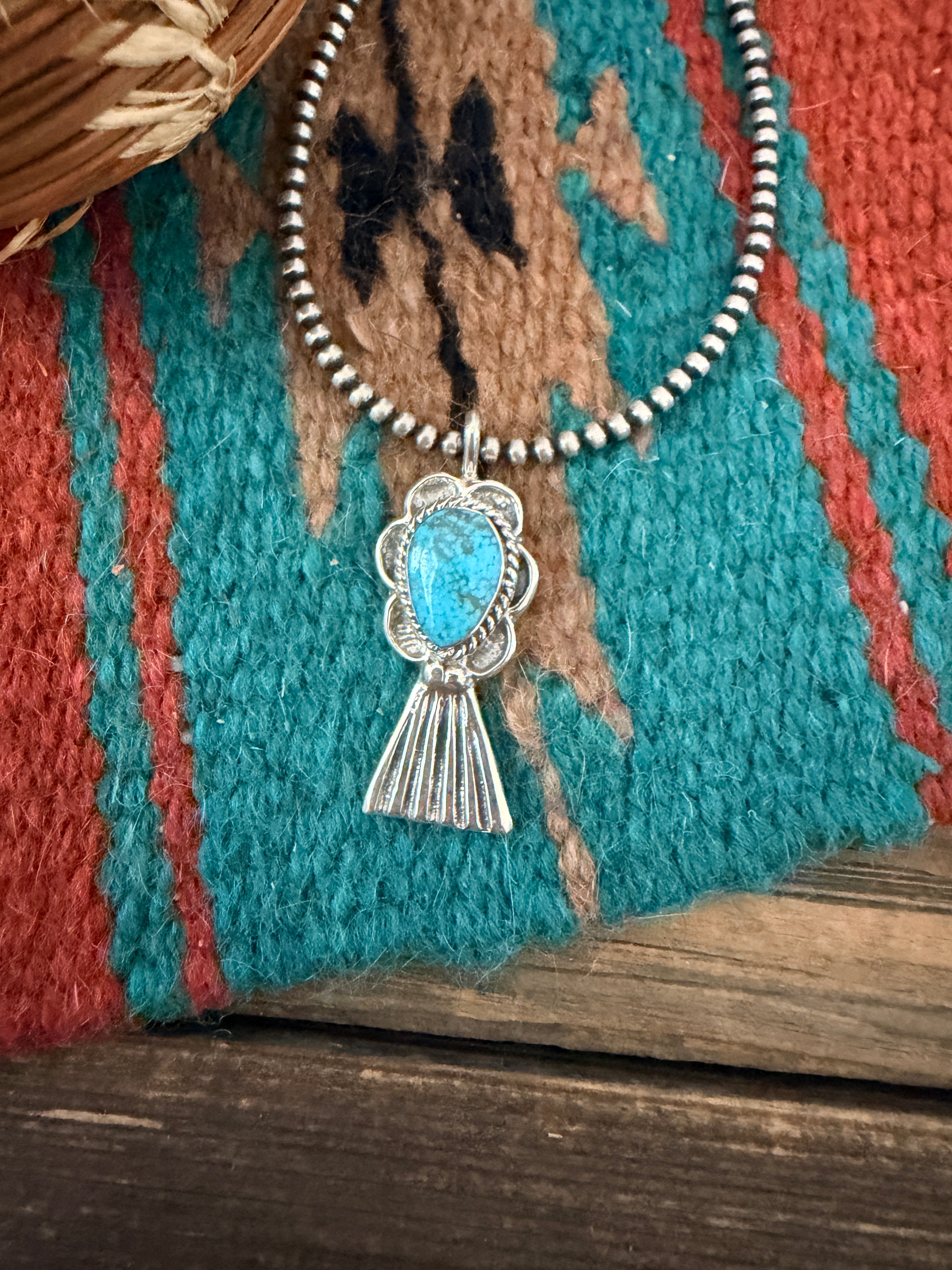 Handcrafted Sterling Silver & Turquoise Blossom Pendant by Joseph Martinez