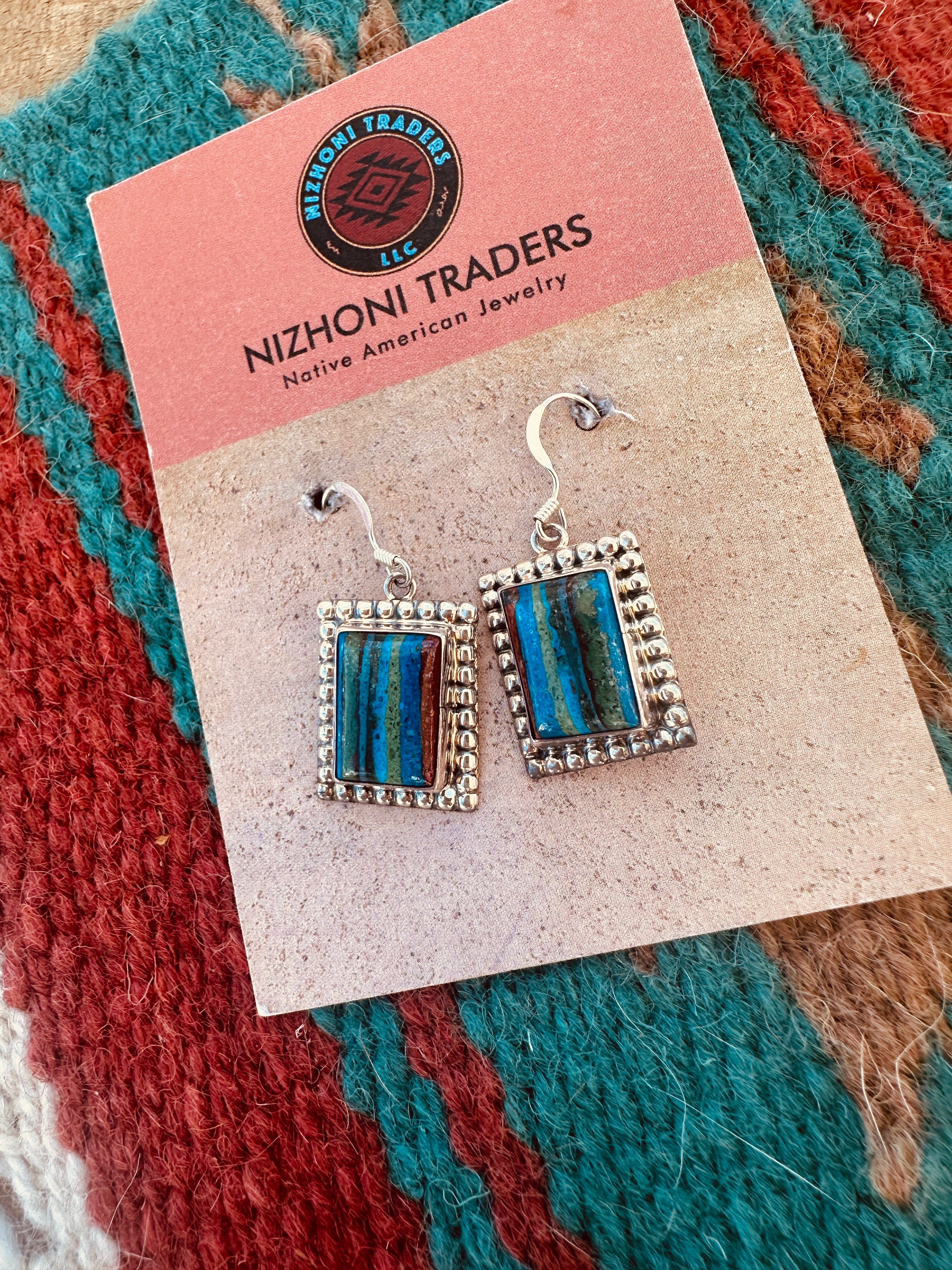 Navajo Rainbow Calsilica & Sterling Silver Dangle Earrings