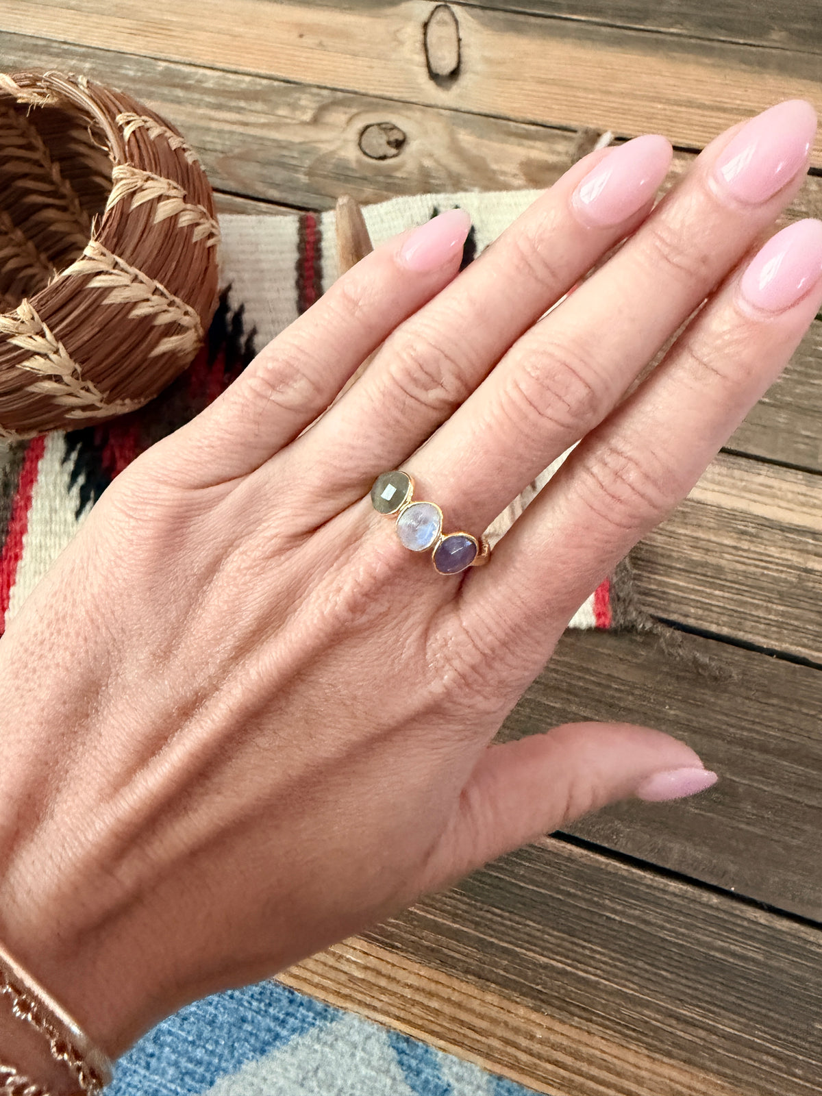 Handmade 18K Gold Vermeil Sterling Silver & Multicolor Tourmaline Ring Size 9
