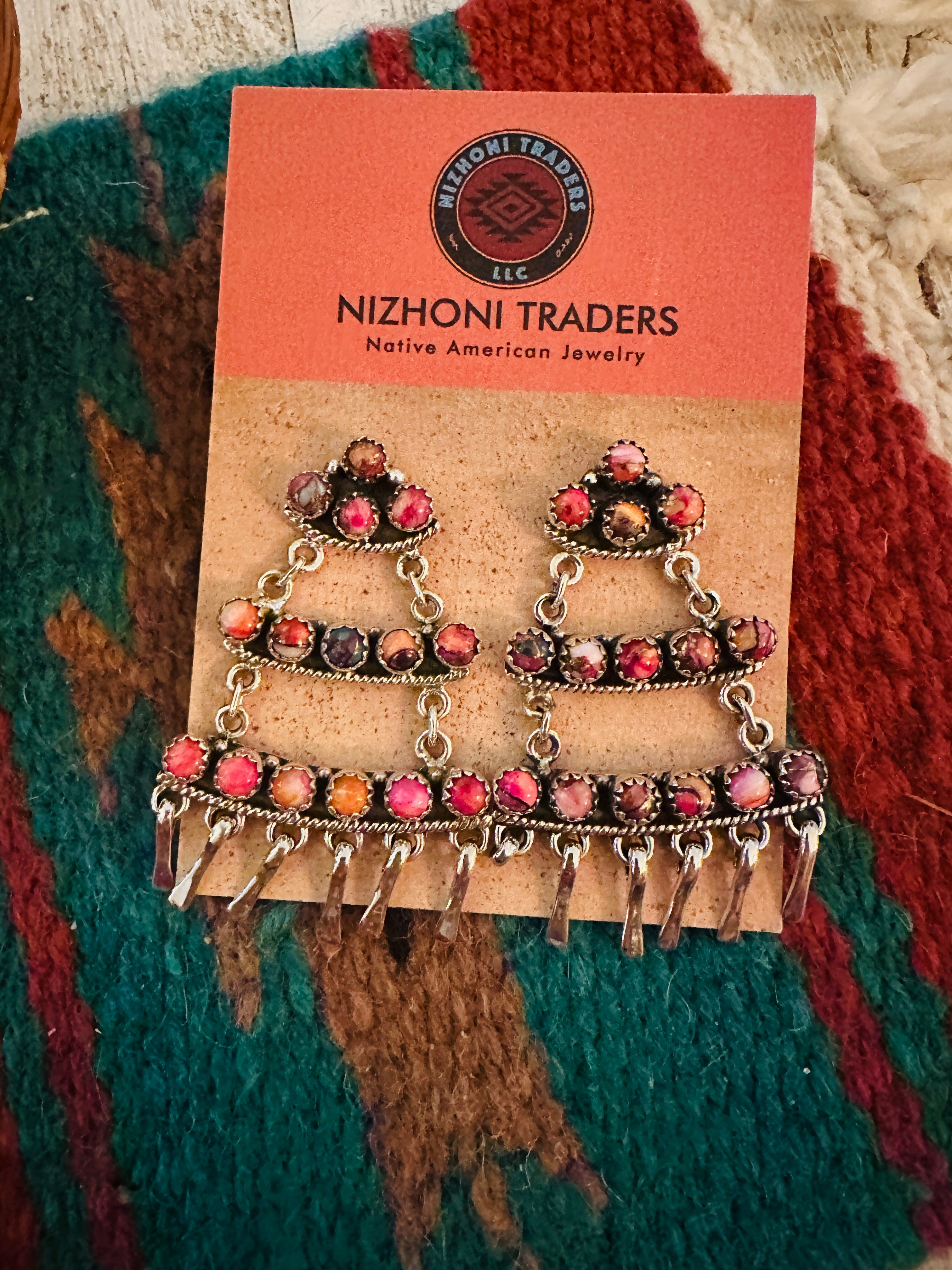 Handmade Pink Dream Mojave & Sterling Silver Dangle Earrings Signed Nizhoni