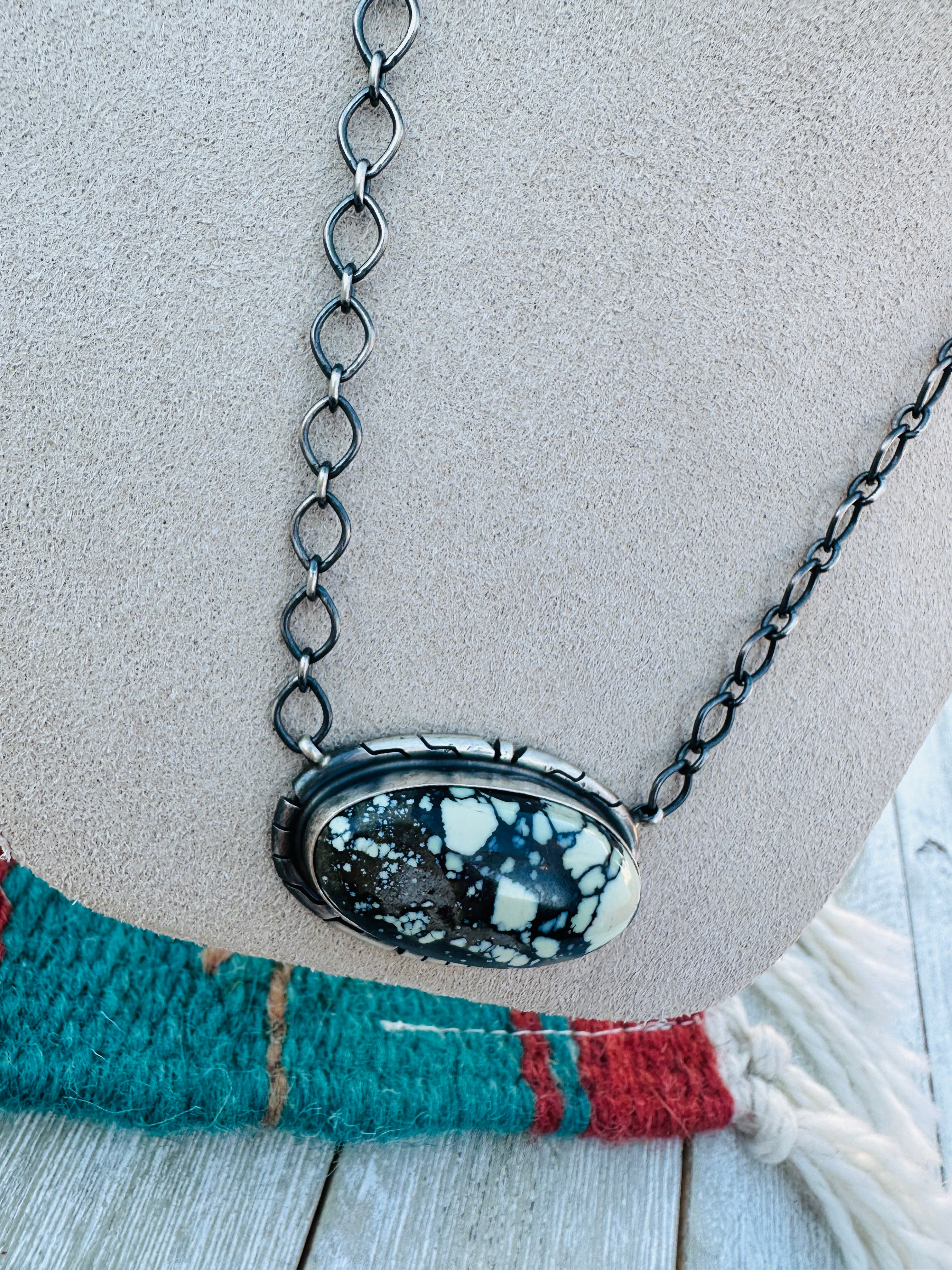 Handcrafted Sterling Silver 18” Link Chain & Tibetan Turquoise Necklace