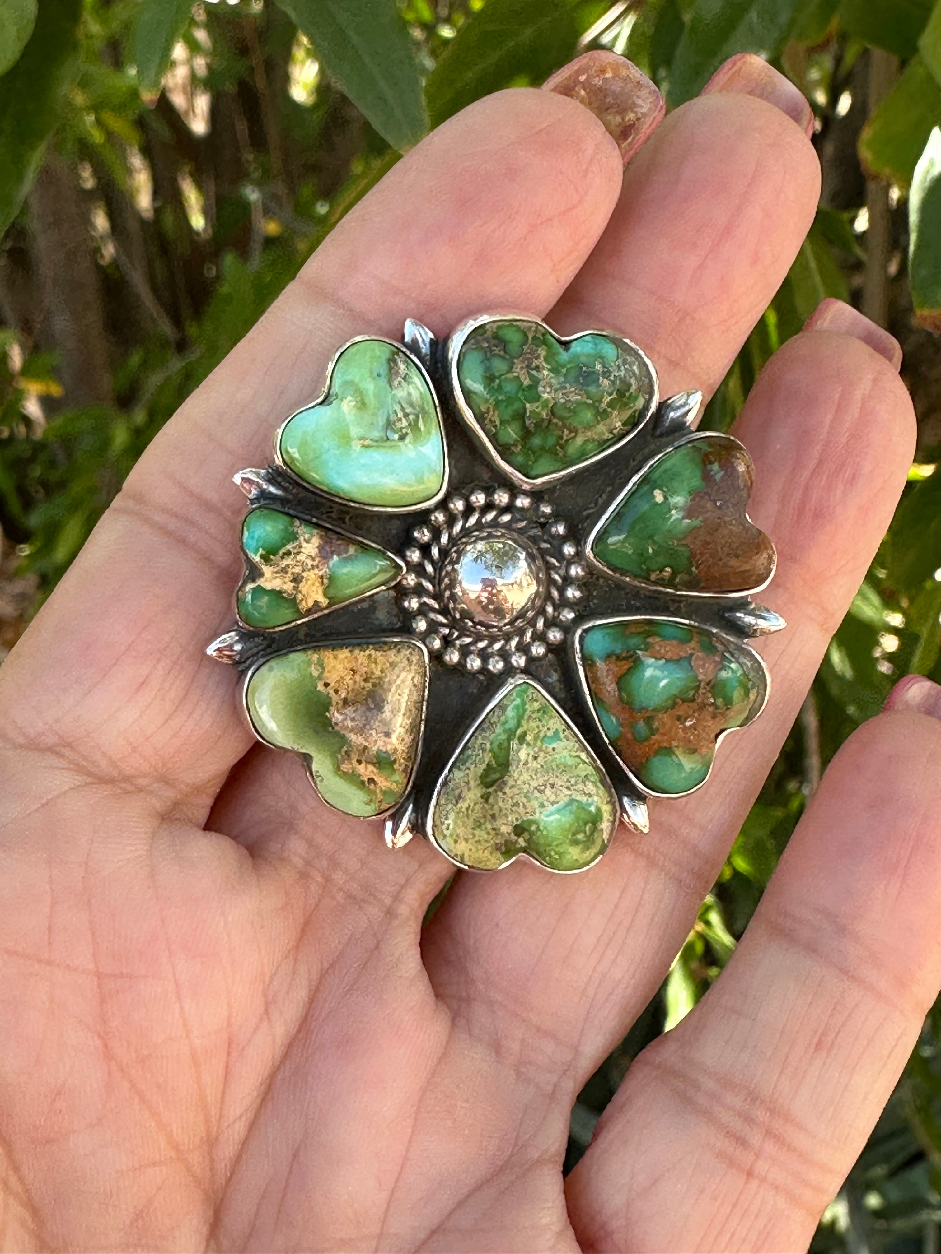 Beautiful Handmade Sonoran Mountain Turquoise And Sterling Silver Heart Adjustable Ring