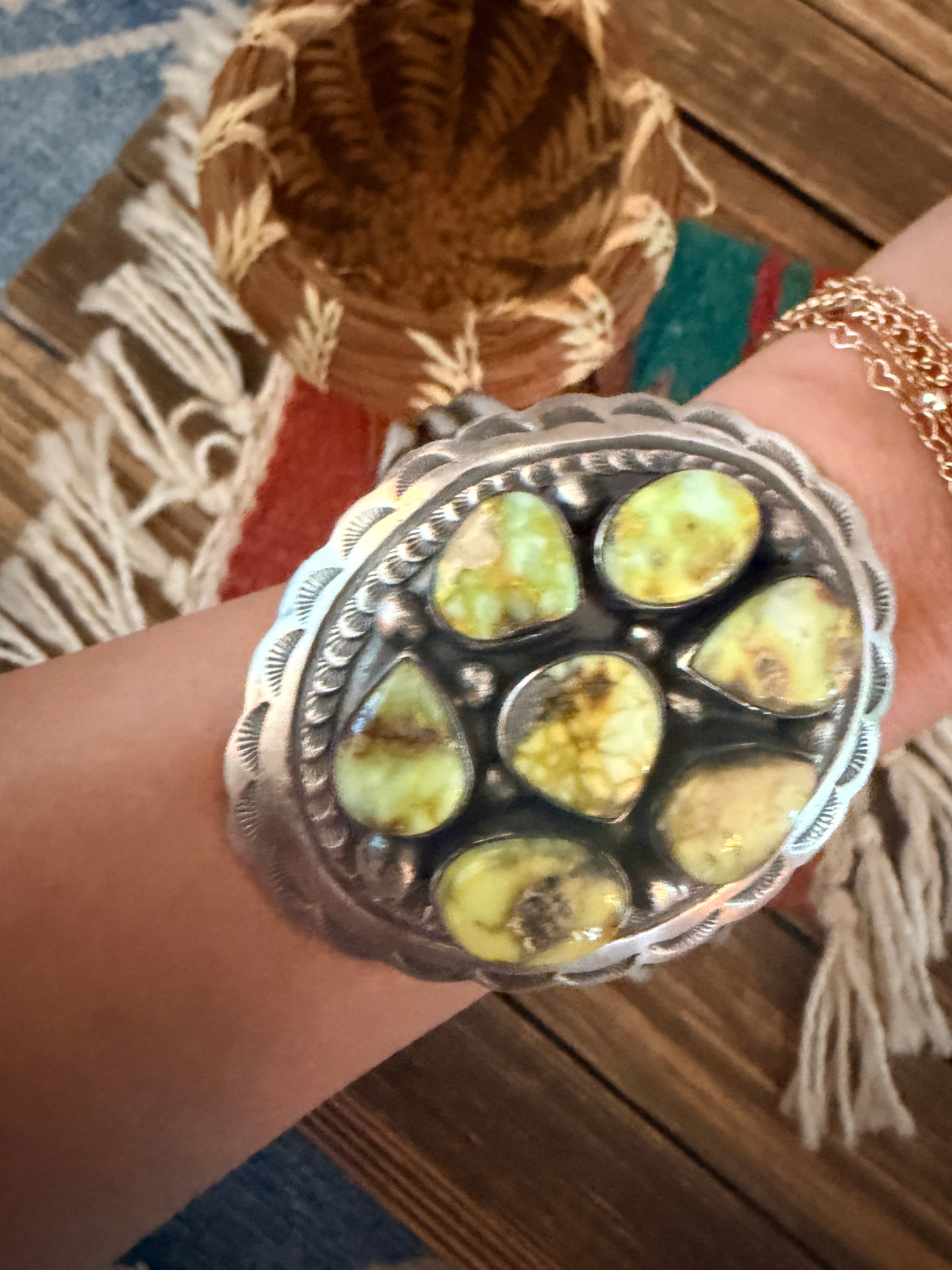 Handcrafted Palomino Turquoise & Sterling Silver Cuff Bracelet by Chimney Butte