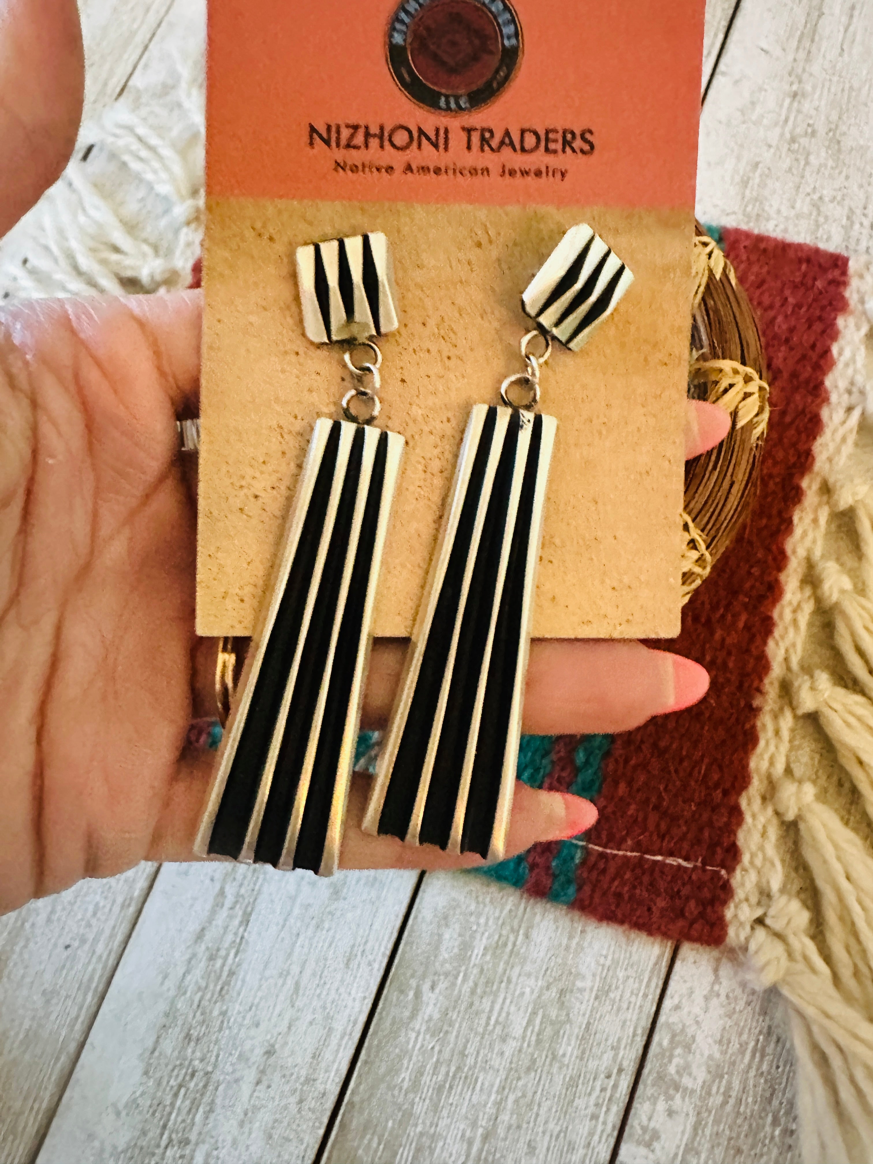 Handcrafted & Hand Stamped Leander Tahe Sterling Silver Dangle Earrings