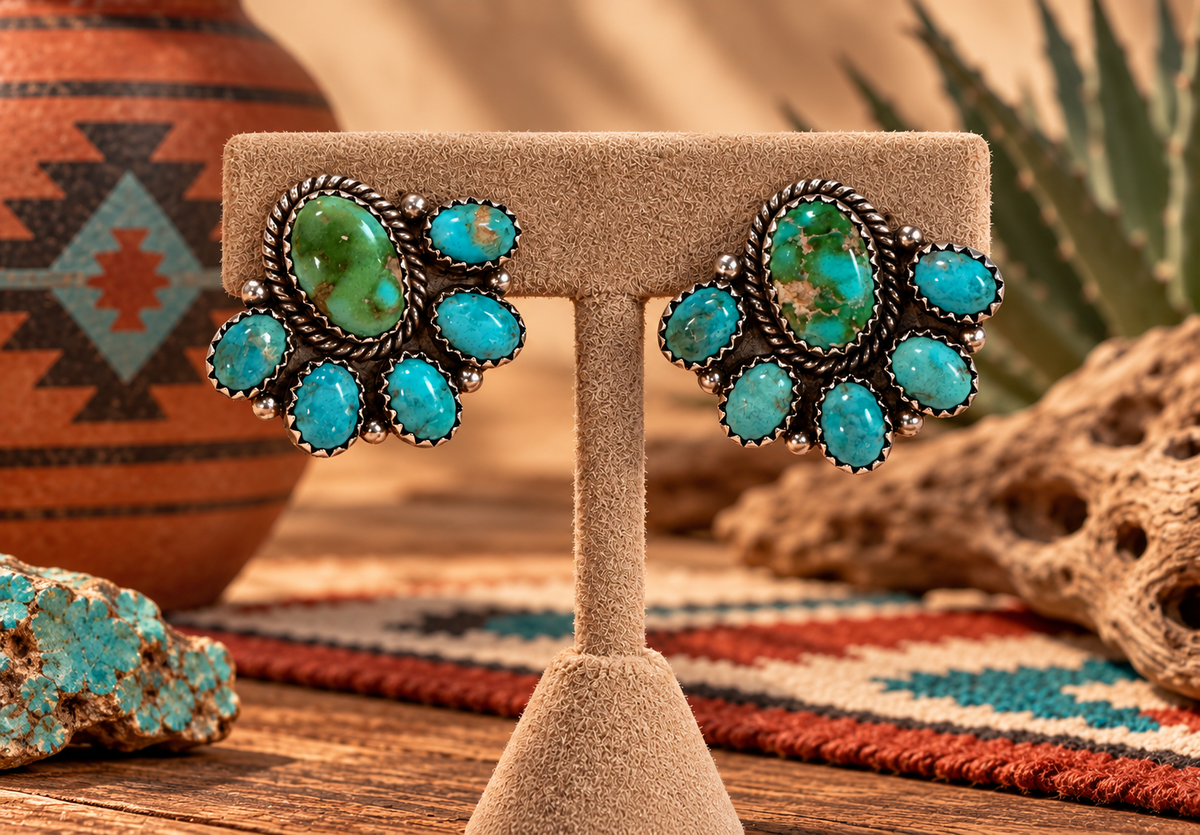 Handmade Sonoran Mountain Turquoise and Sterling Silver Post Earrings