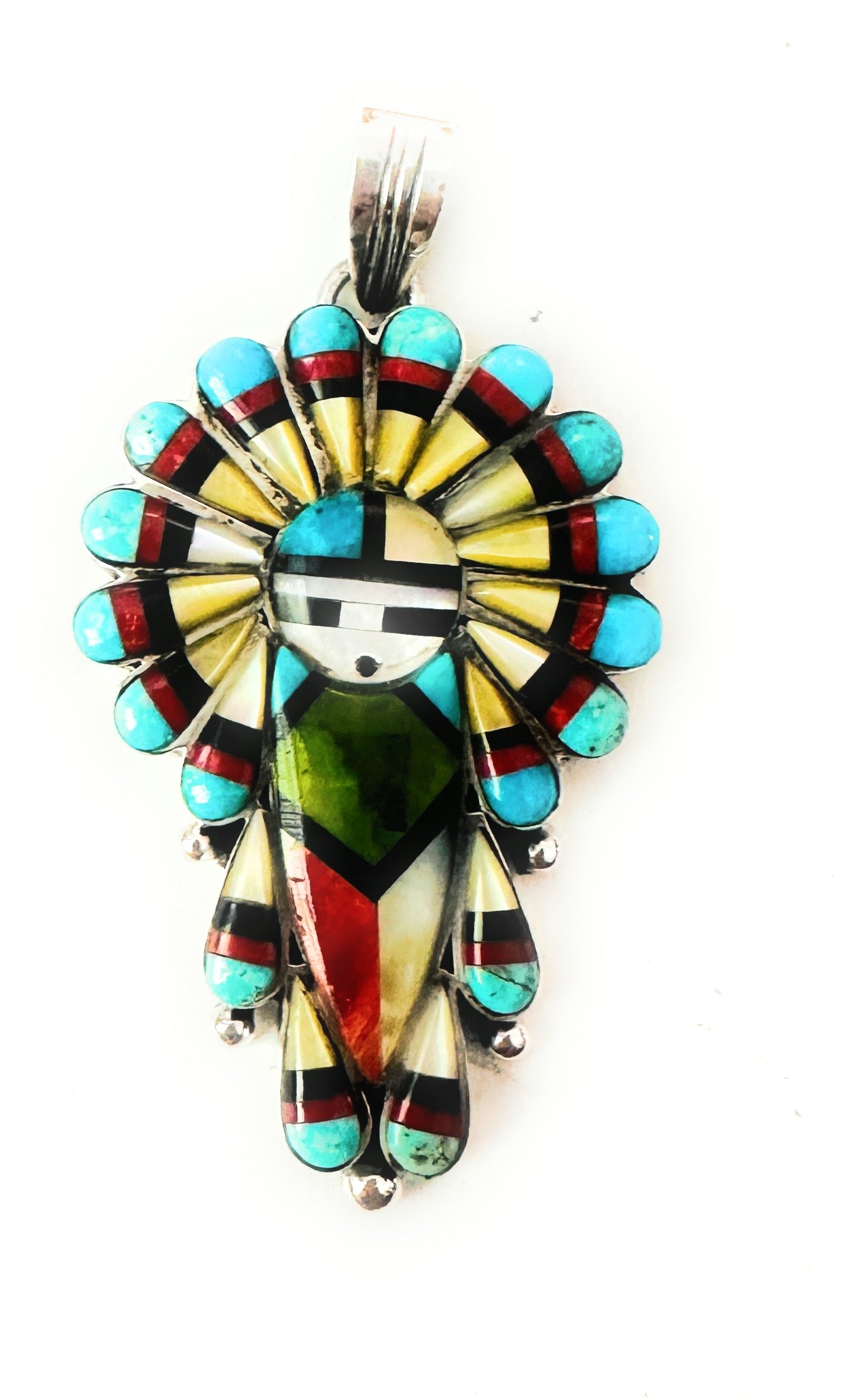 Gorgeous Handmade Sterling Silver & Multi Stone Kachina Pendant