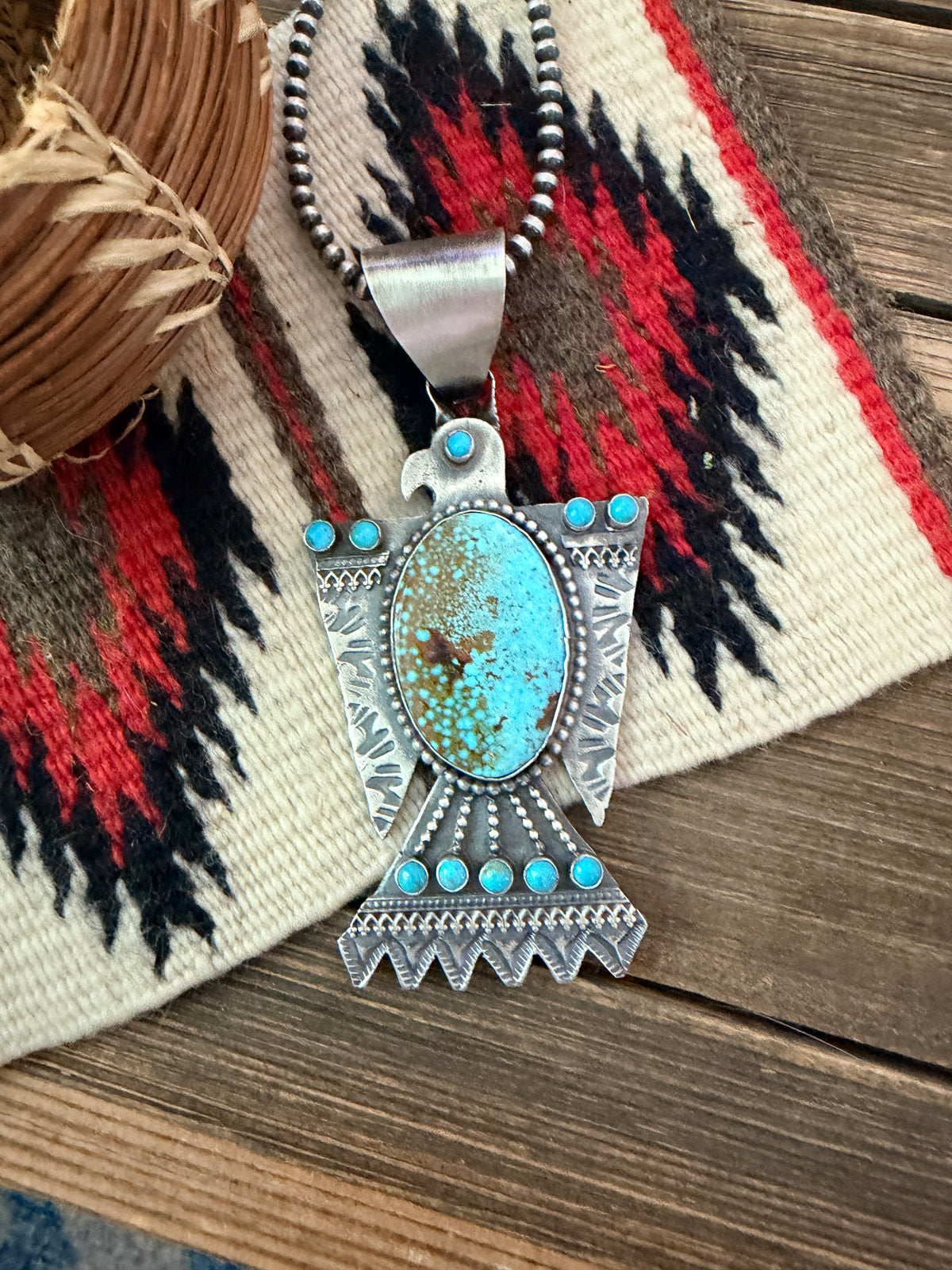 Handcrafted Sterling Silver & Turquoise Thunderbird Pendant by Shawn Cayatineto