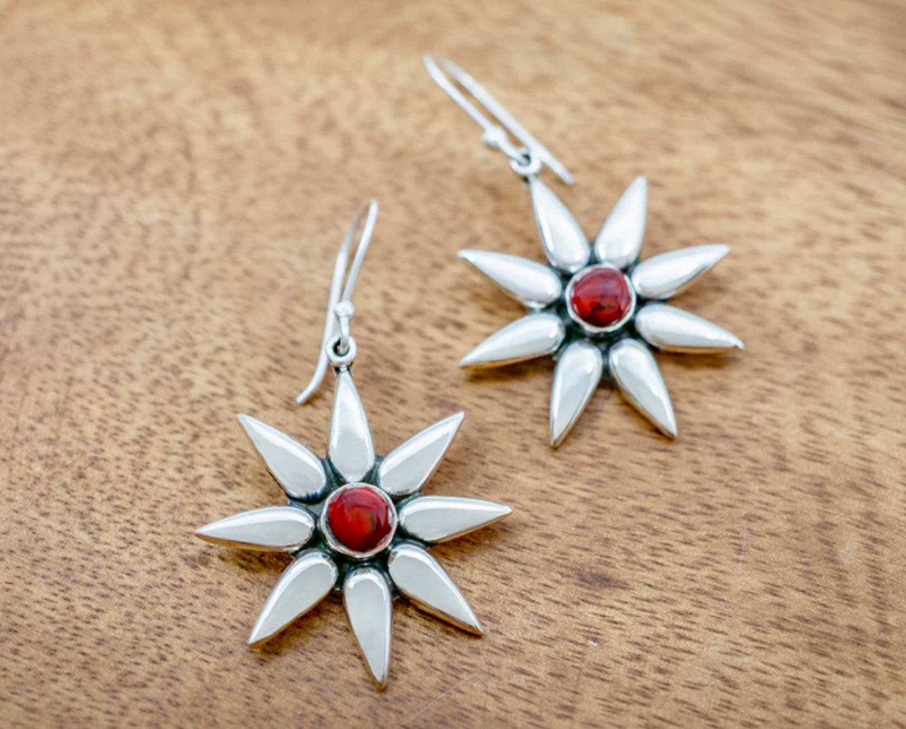 Mini Red Jasper Sunburst Earrings on Hook
