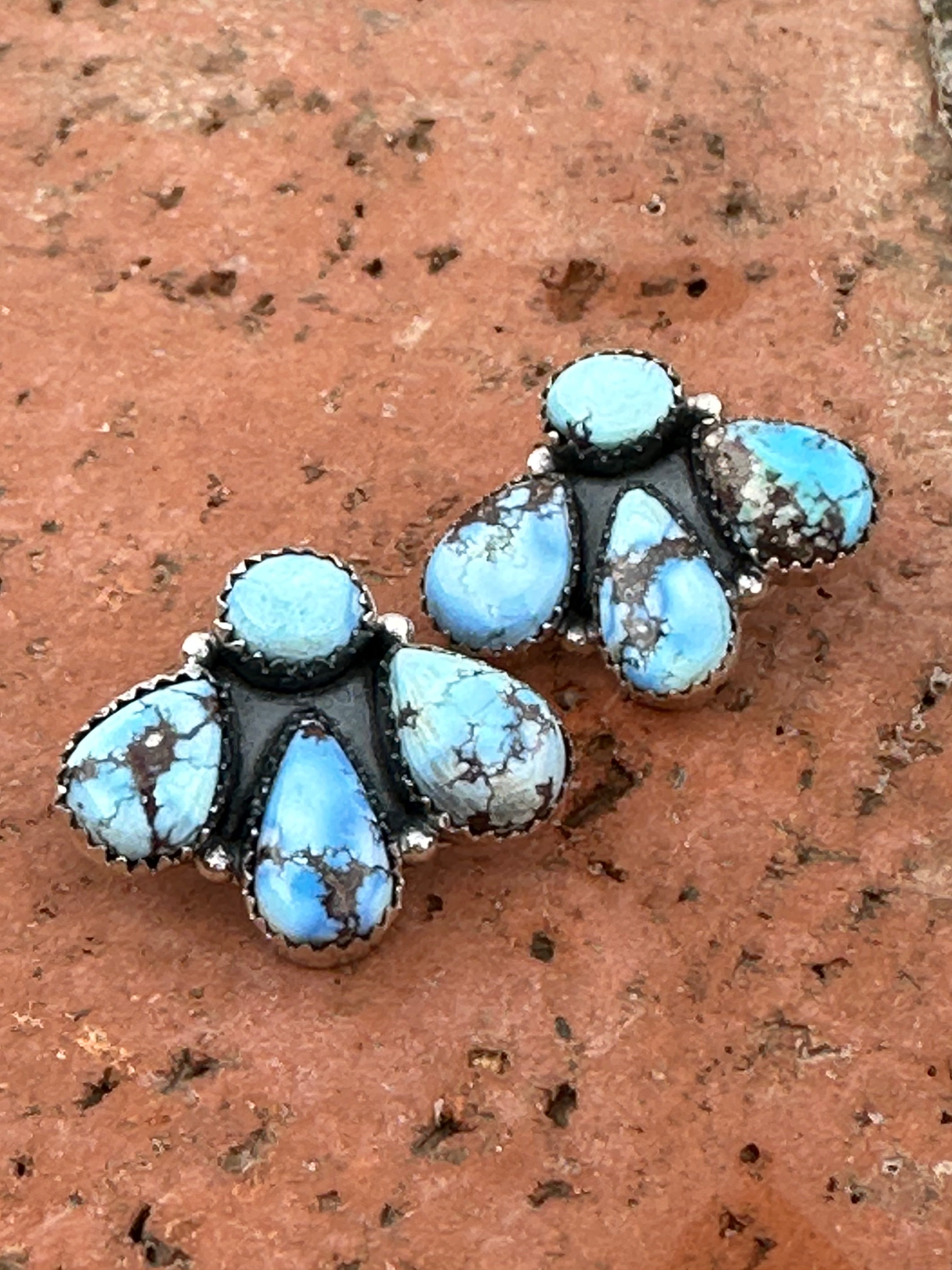 Nizhoni “The Backroads” Golden Hills Turquoise & Sterling Silver 4 Stone Earrings Handmade