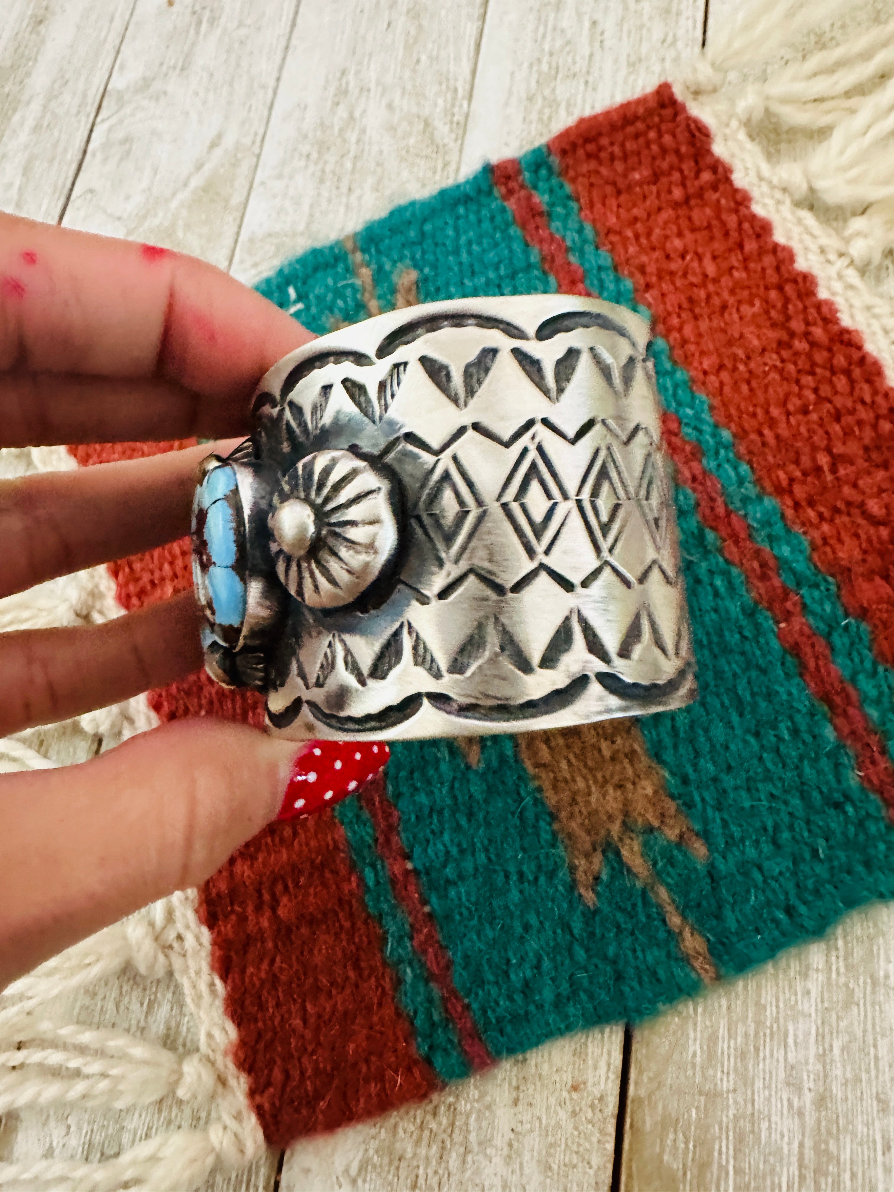 Handcrafted Sterling Silver & Golden Hills Turquoise Cuff Bracelet by Chimney Butte /