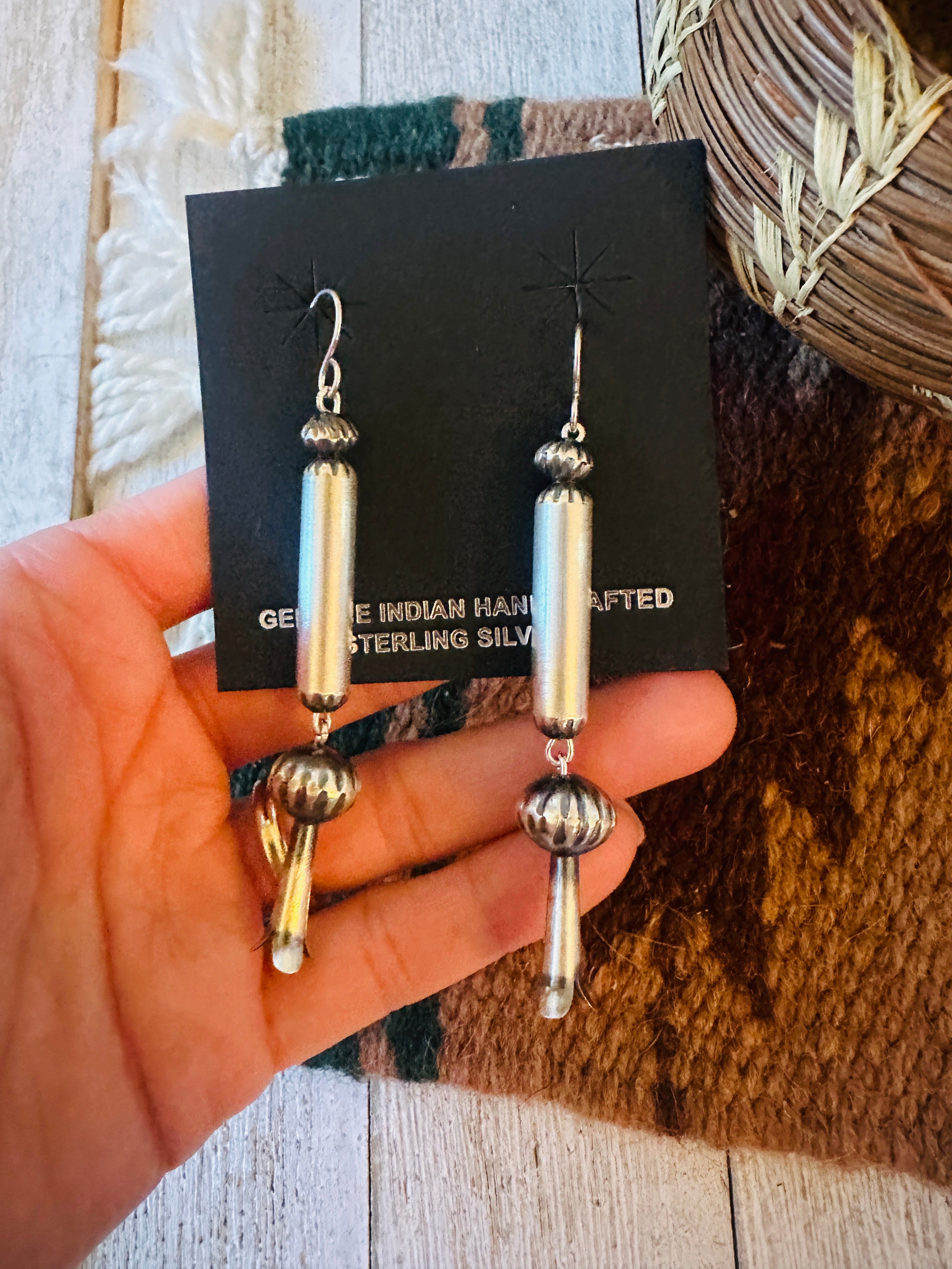 Navajo Sterling Silver Beaded Blossom Dangle Earrings