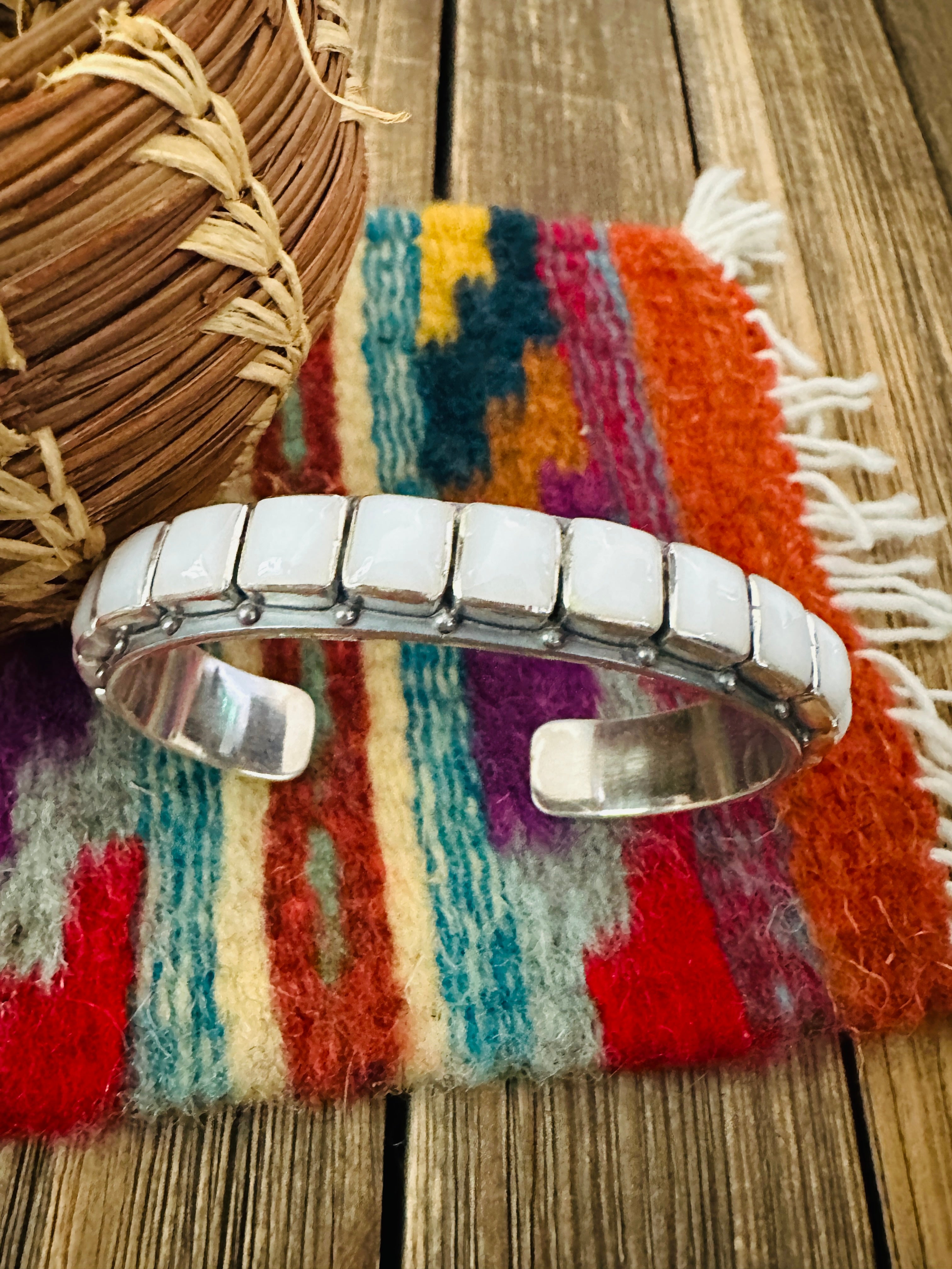 Handcrafted Sterling Silver and Mother of Pearl Cuff Bracelet by Federico Jimenez