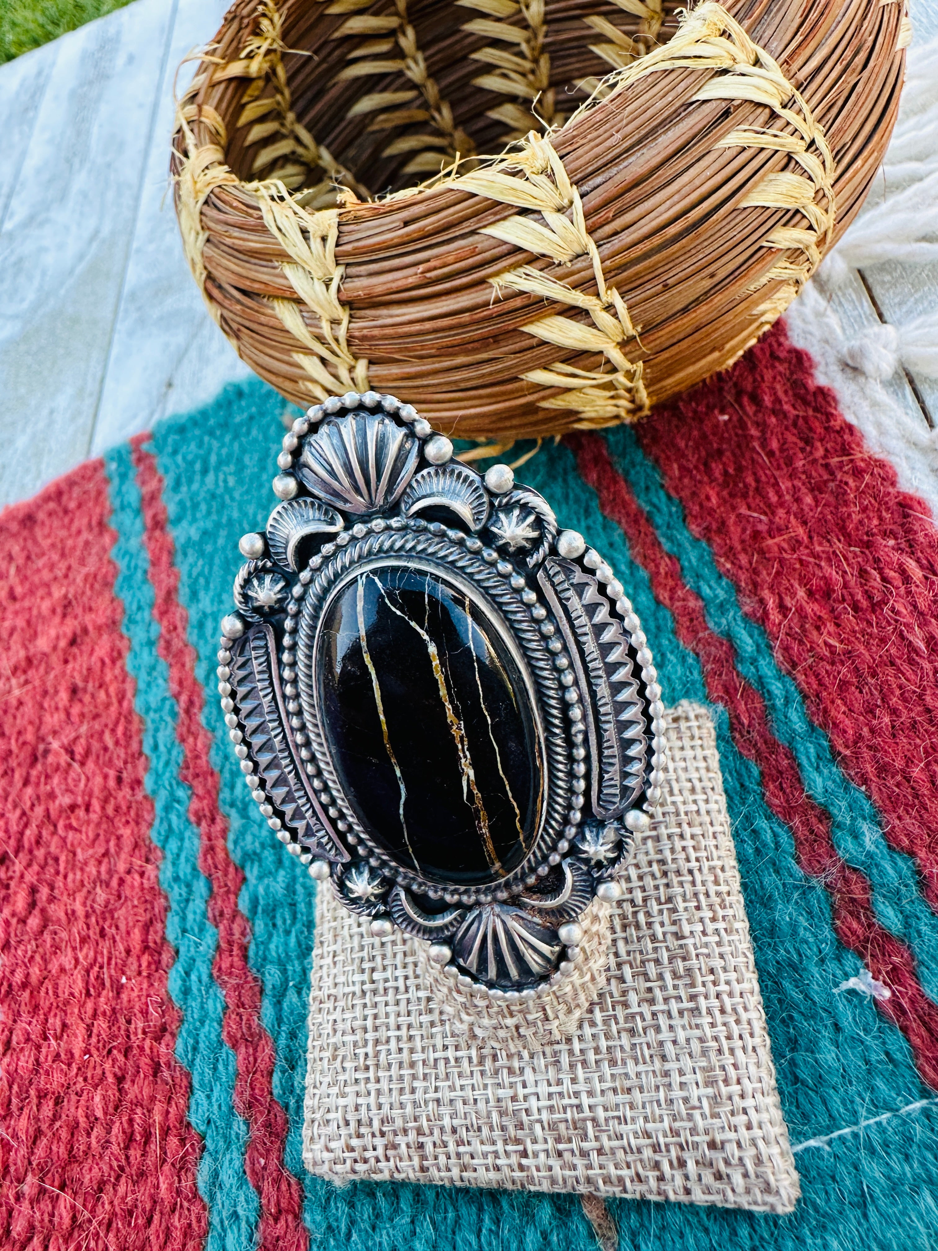 Hand Crafted Blackjack Turquoise & Sterling Silver Ring Size 6