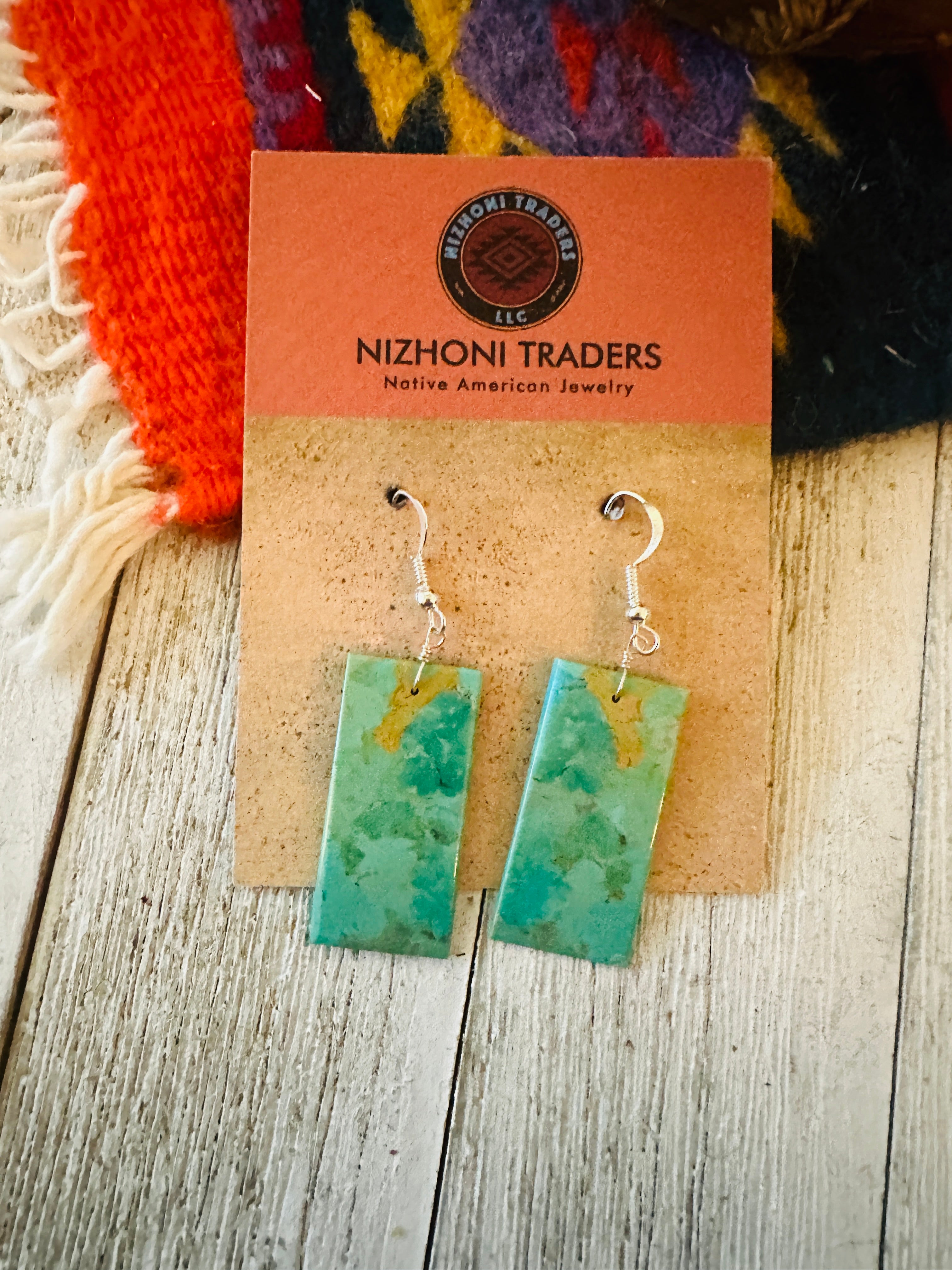 Navajo Sterling Silver & Turquoise Slab Dangle Earrings