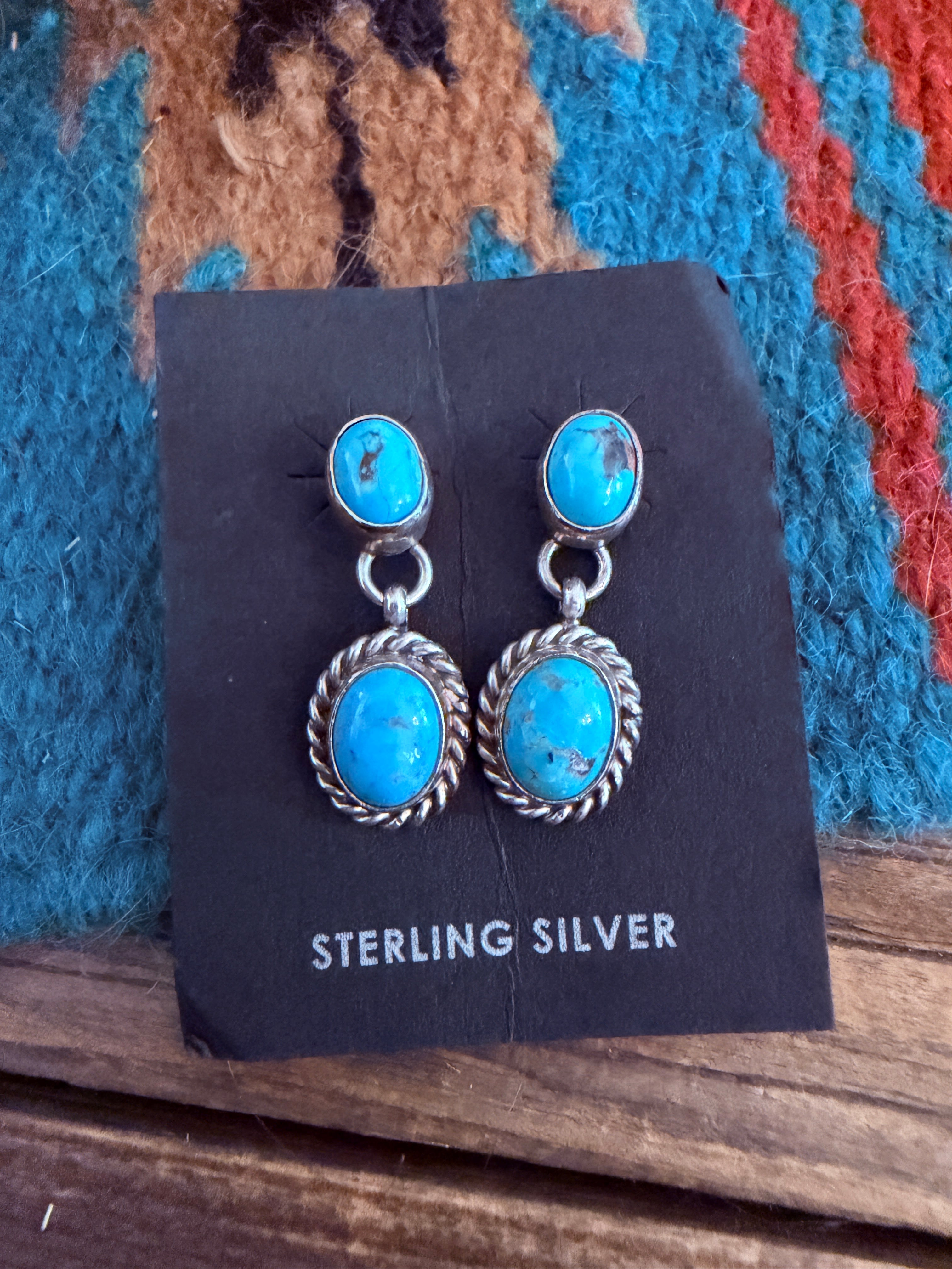 Handcrafted Turquoise & Sterling Silver Dangle Earrings