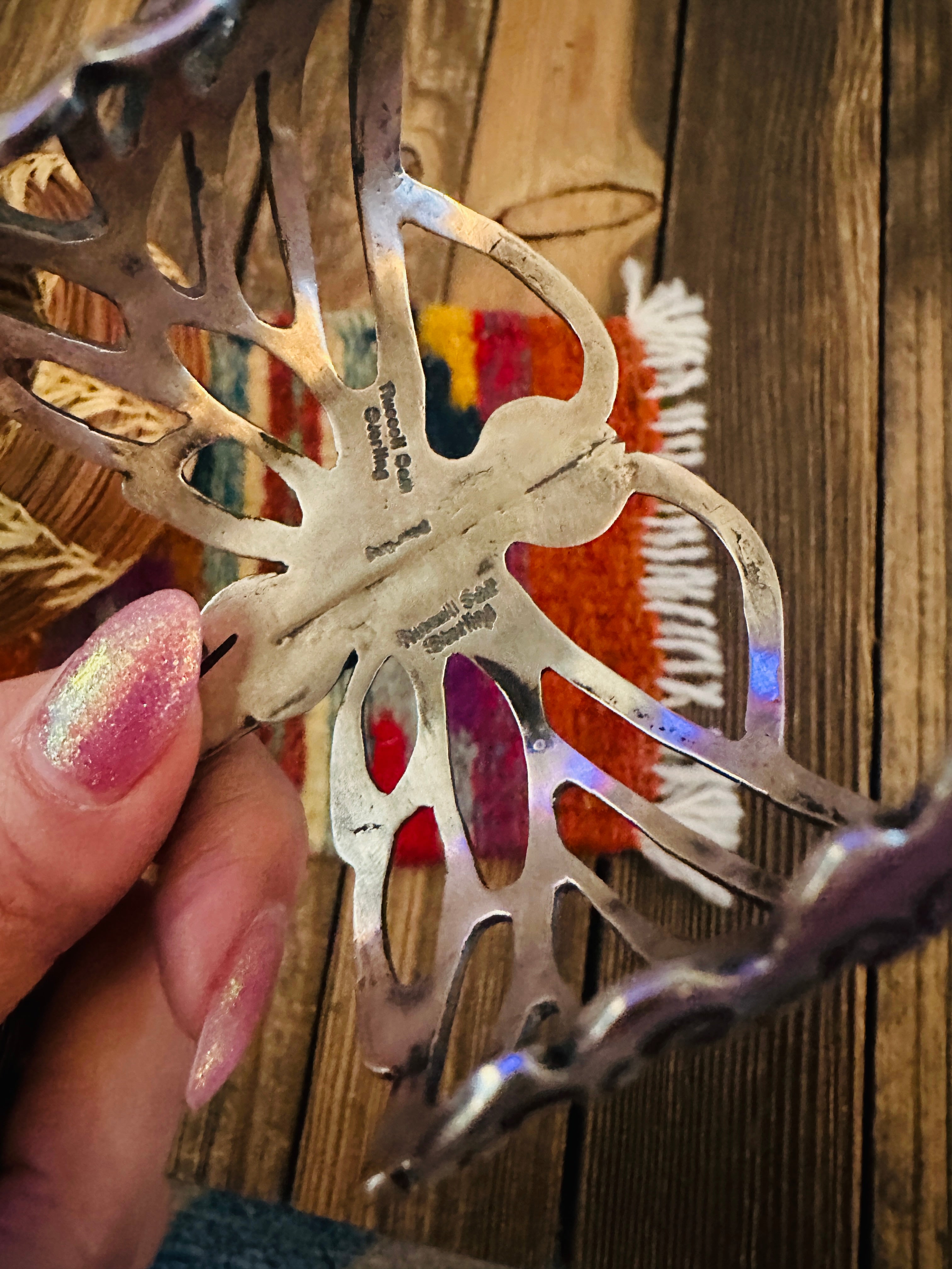 Handcrafted Sterling Silver, Spiny Oyster & Turquoise Dragonfly Cuff Bracelet by Russell Sam