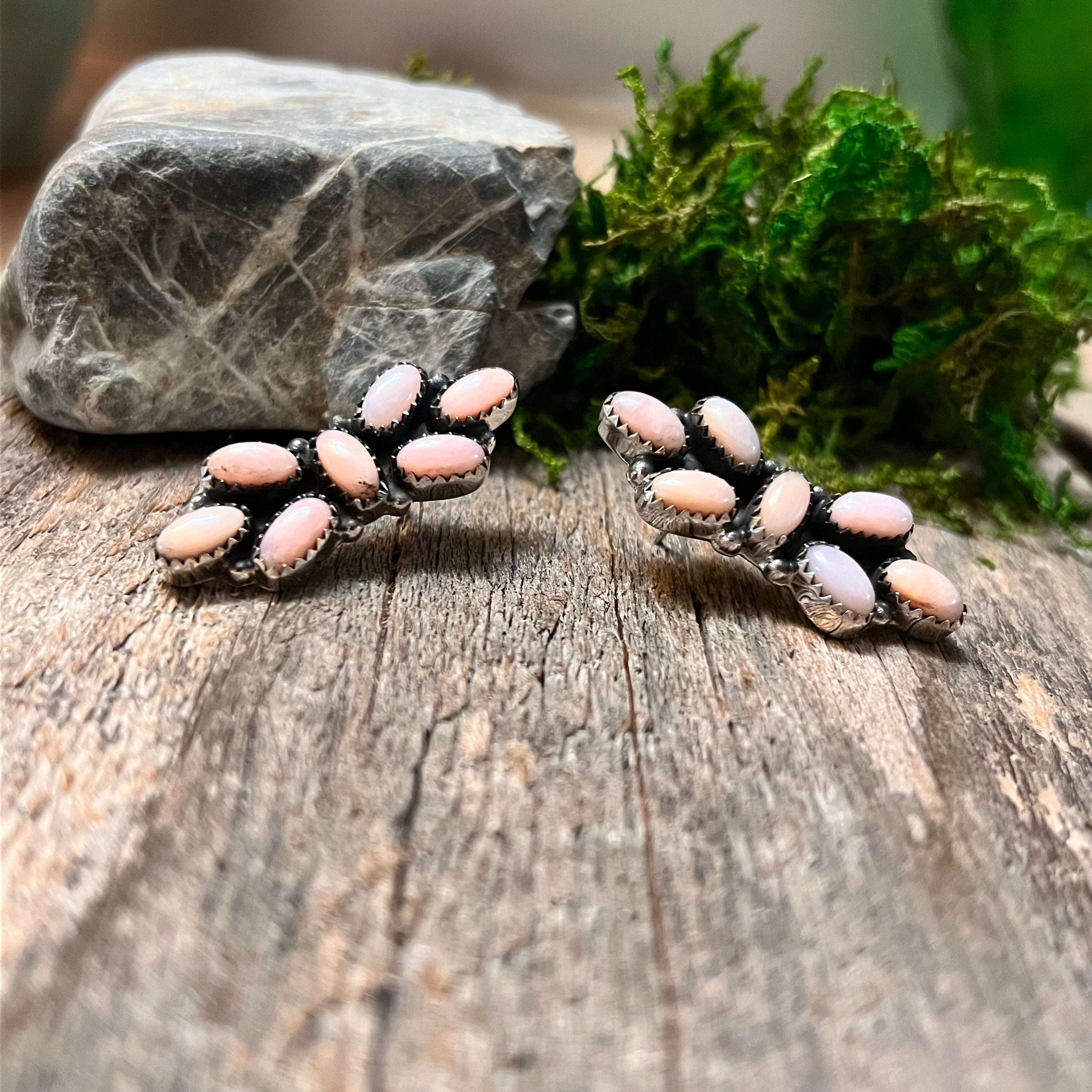 Handmade Pink Opal & Sterling Silver Stud Earrings