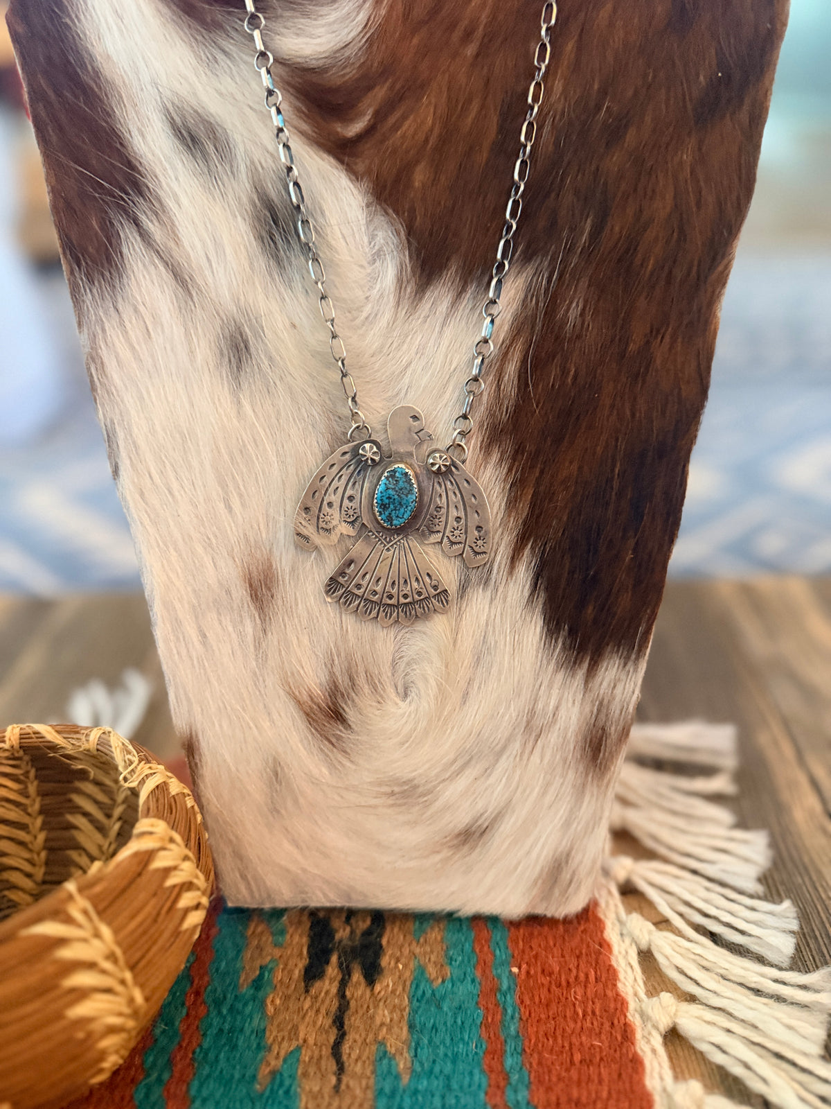 Handcrafted Turquoise & Sterling Silver Thunderbird Necklace by Tim Yazzie