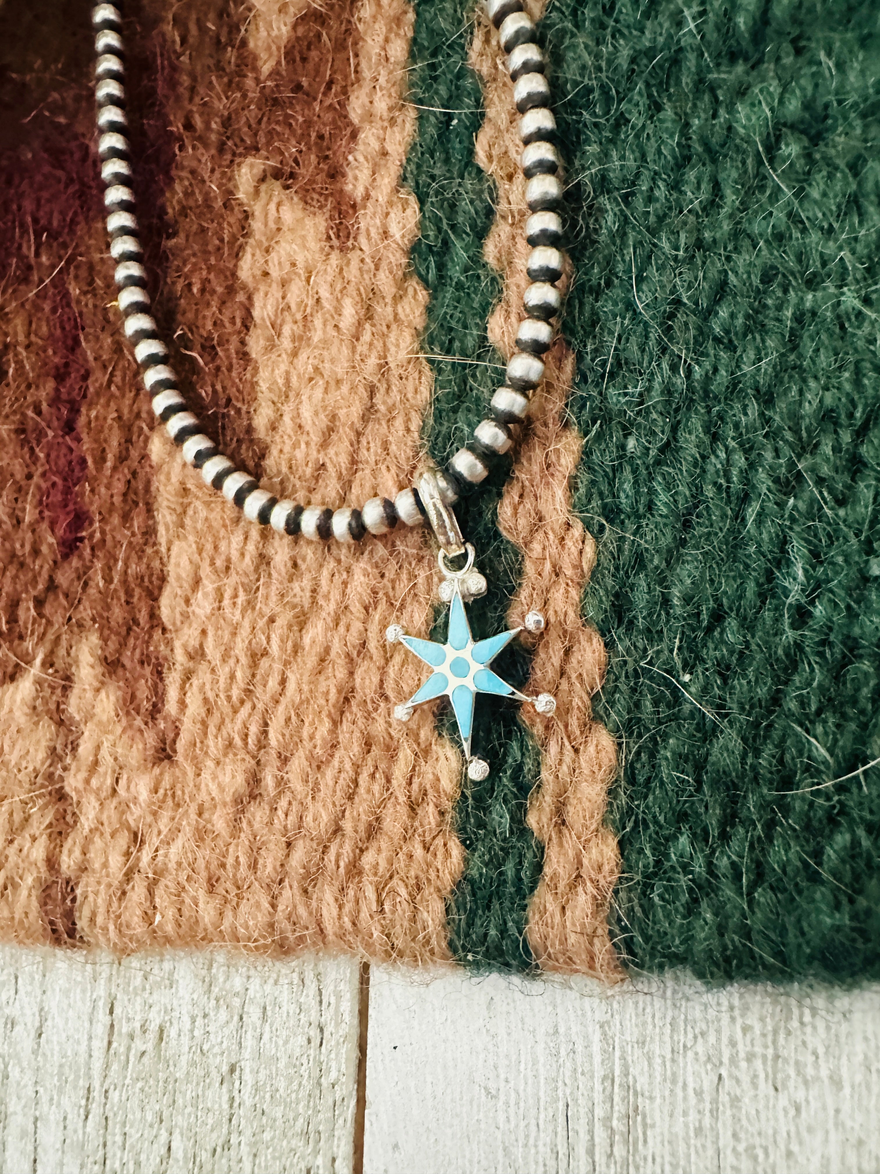 Zuni Sterling Silver & Turquoise Mini Star Pendant Signed