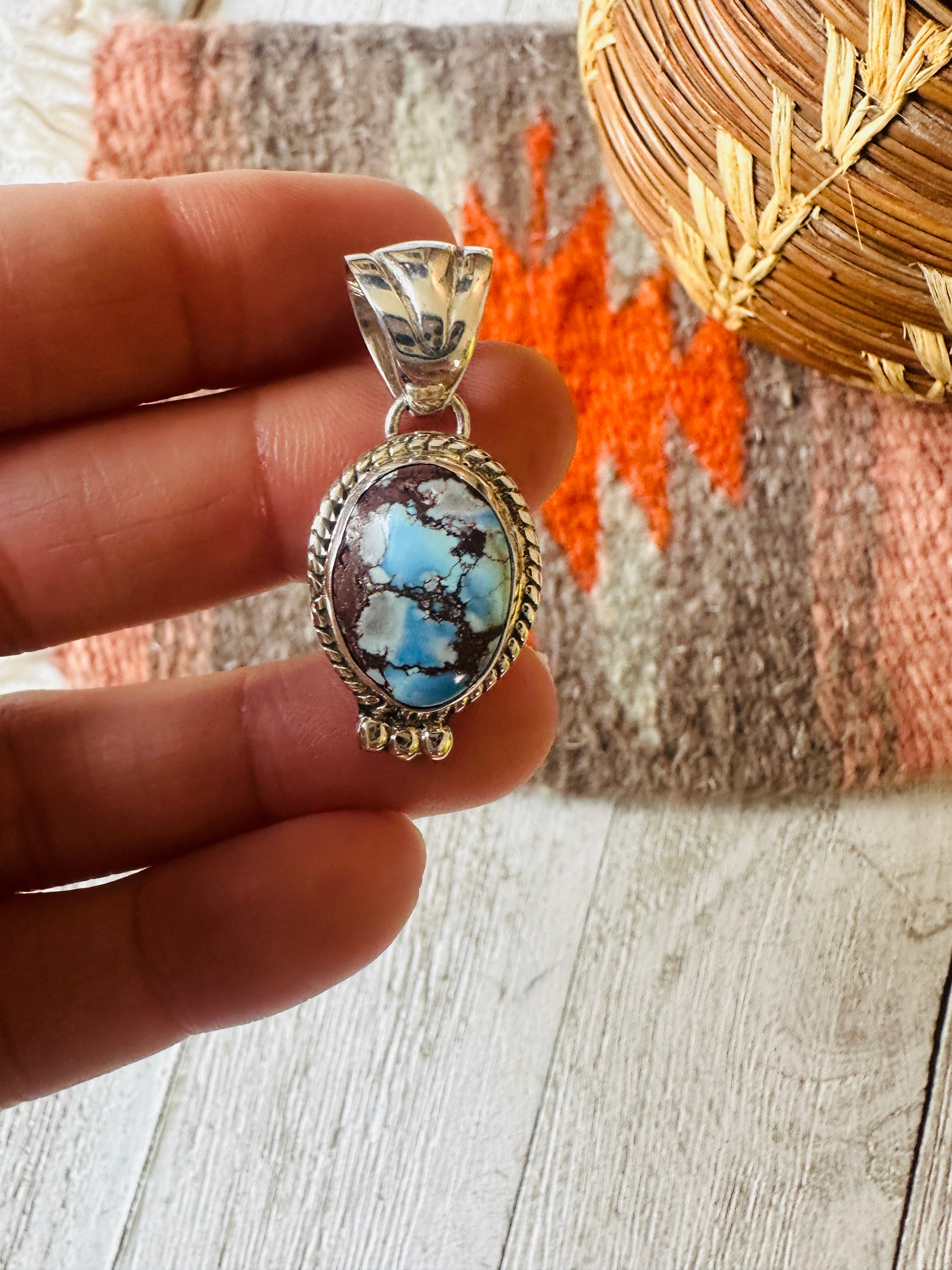 Navajo Golden Hills Turquoise and Sterling Silver Pendant